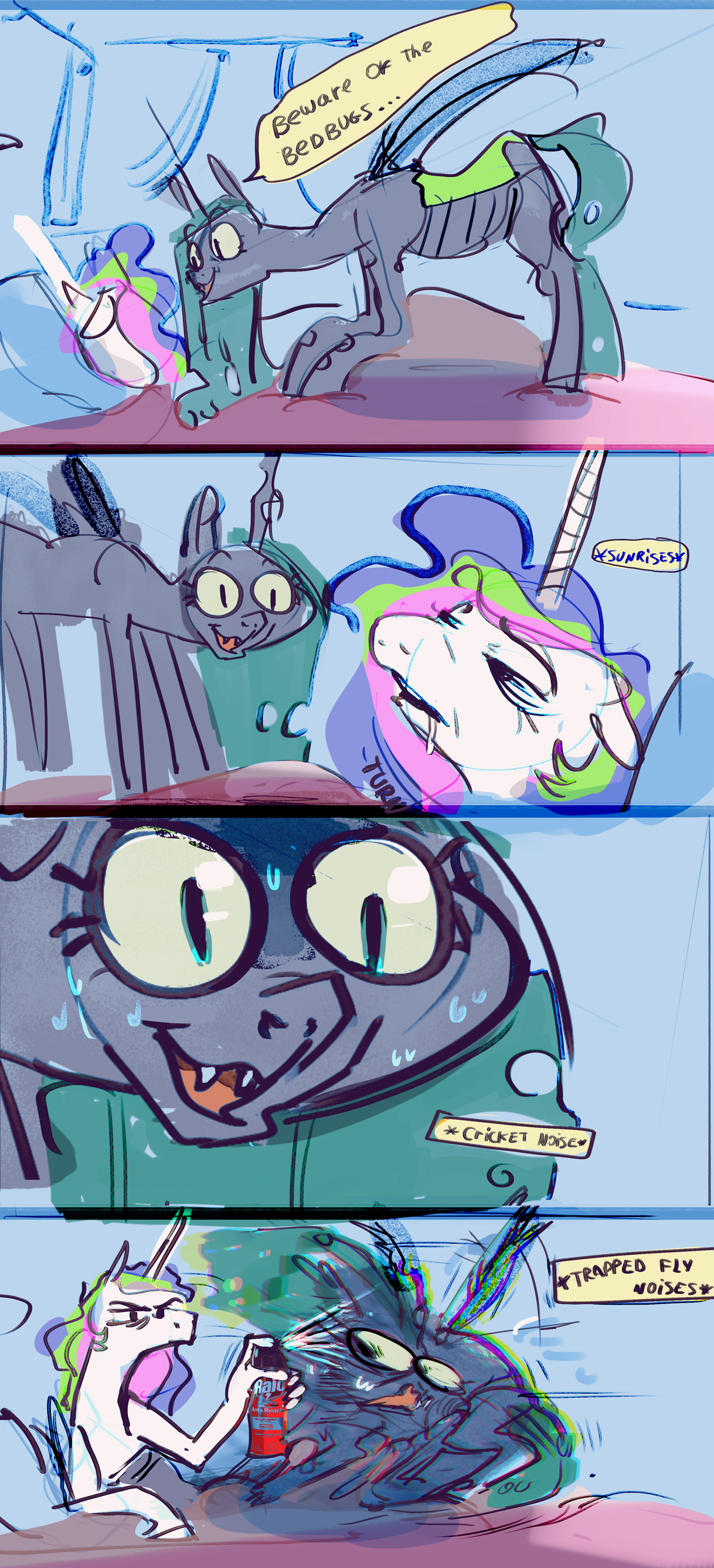 Bugspray - My little pony, Comics, Queen chrysalis, Princess celestia, Insect control, Alumx, Longpost