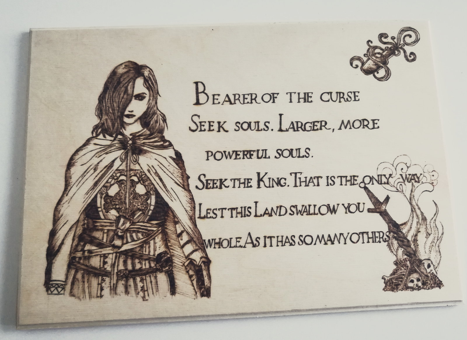 Panel. - My, Pyrography, Dark souls, Dark souls 2, , Emerald herald, Needlework with process, Longpost