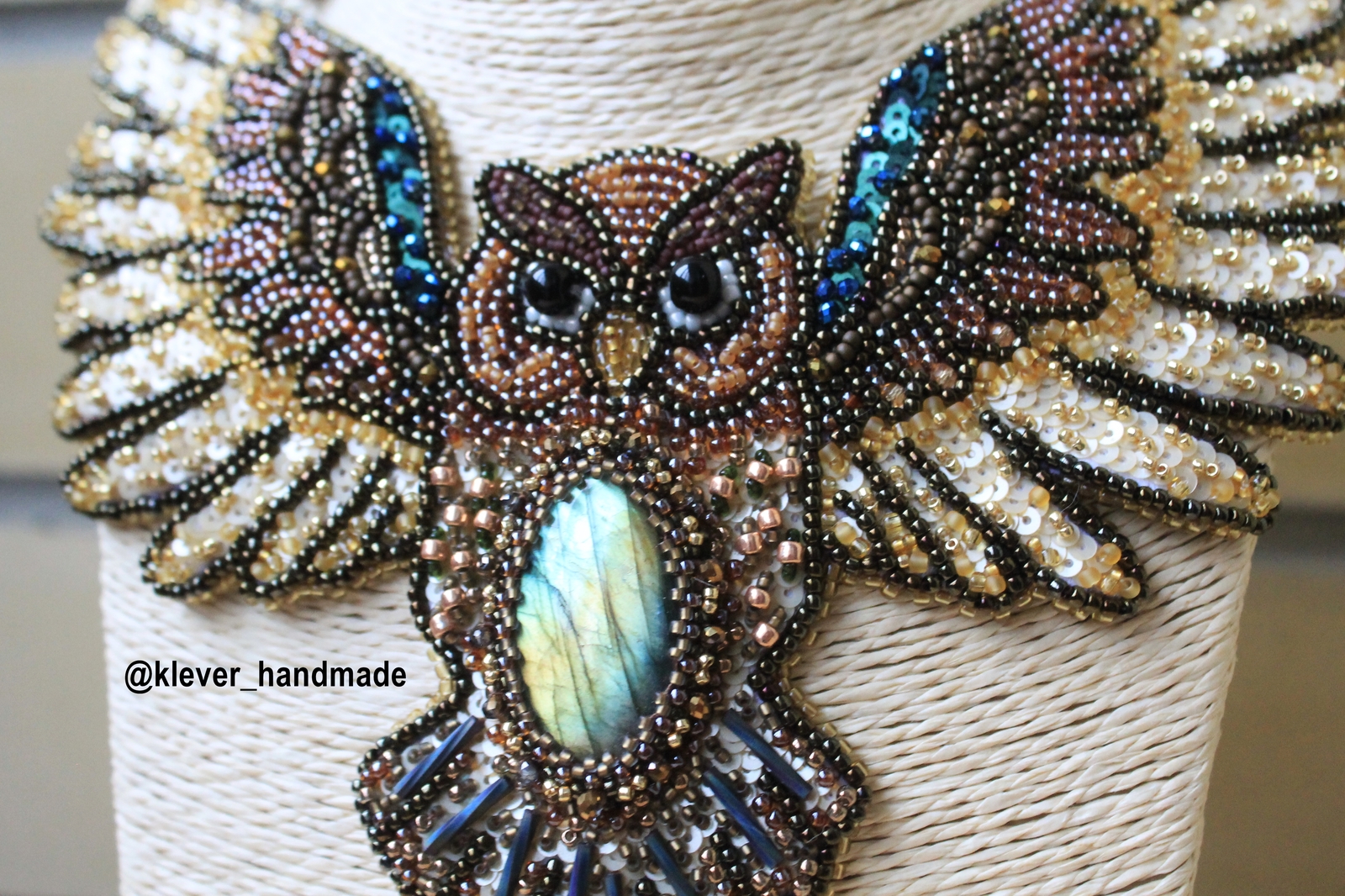 Necklace Forest Owl - My, Handmade, Creation, Beadwork, Beads, Longpost