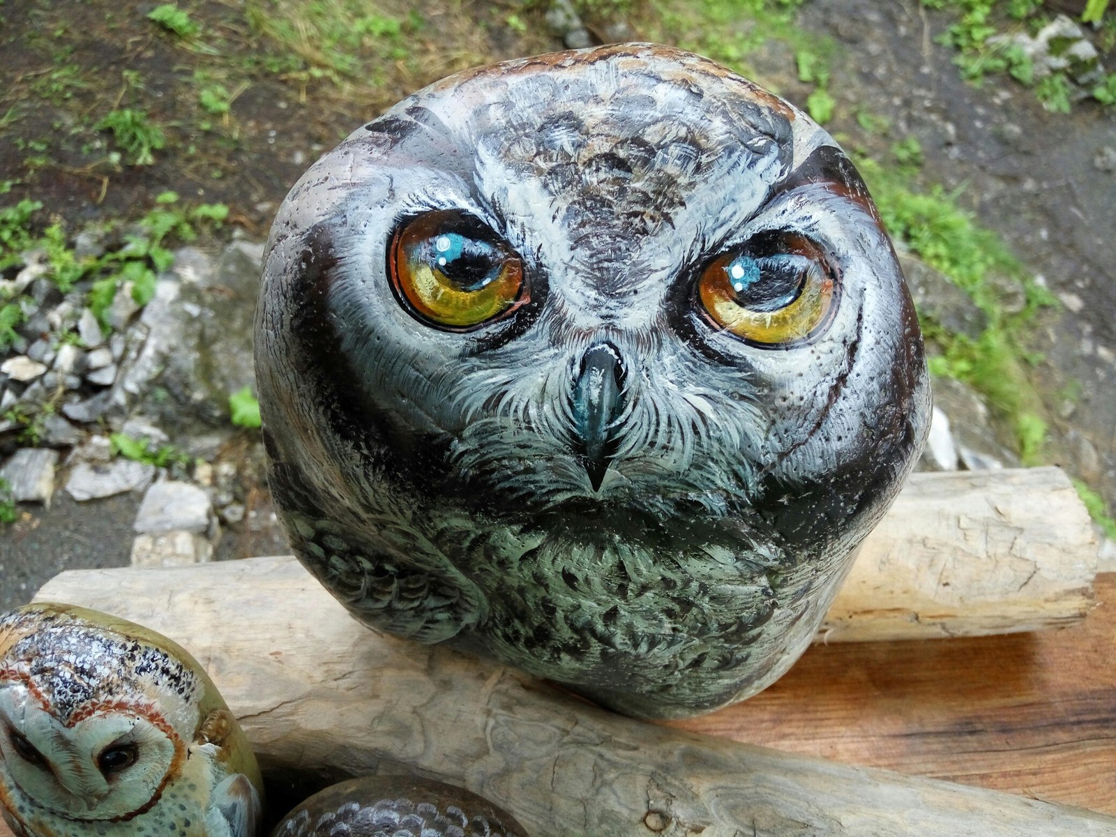 Owl. Stone painting. - My, Owl, Stone painting, Birds, Mountain Altai, Acrylic, Longpost, Painting, Owl, Altai Republic