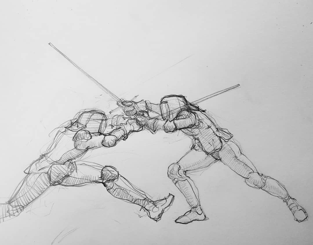 Sparring with long swords. Sketch. - My, Hema, Fencing, Sketch, , Sword