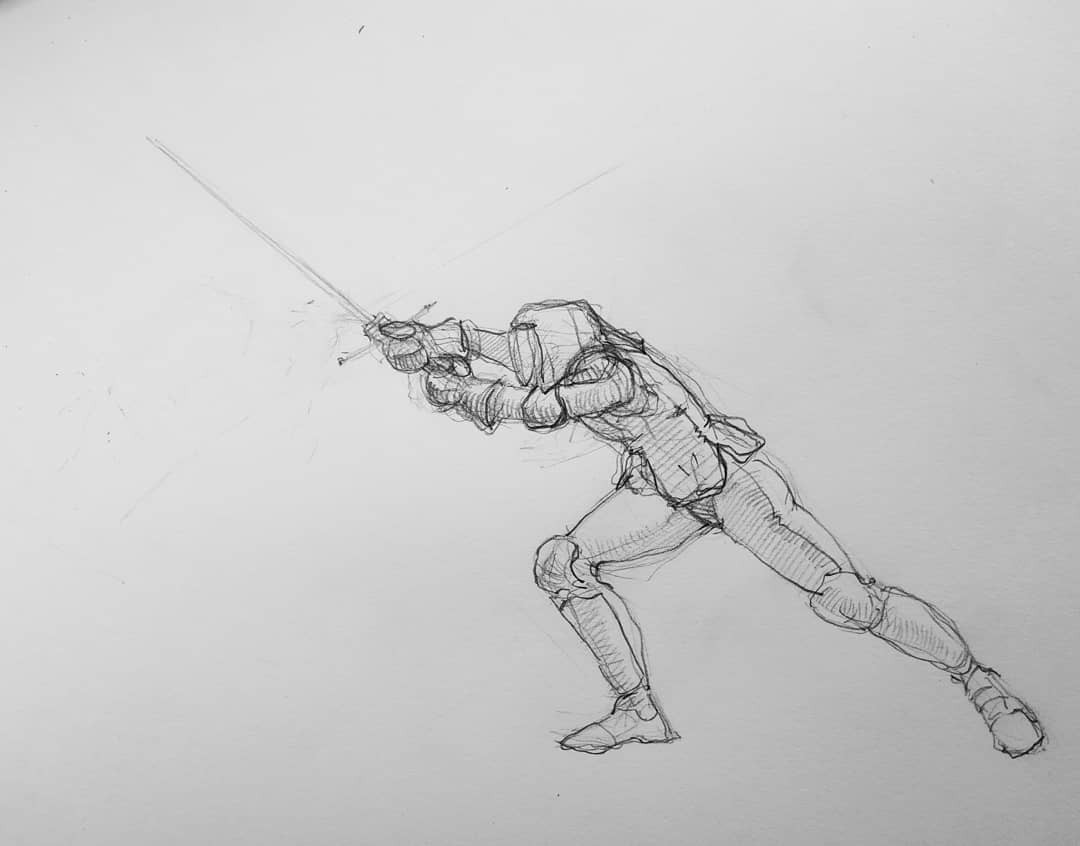 Sparring with long swords. Sketch. - My, Hema, Fencing, Sketch, , Sword