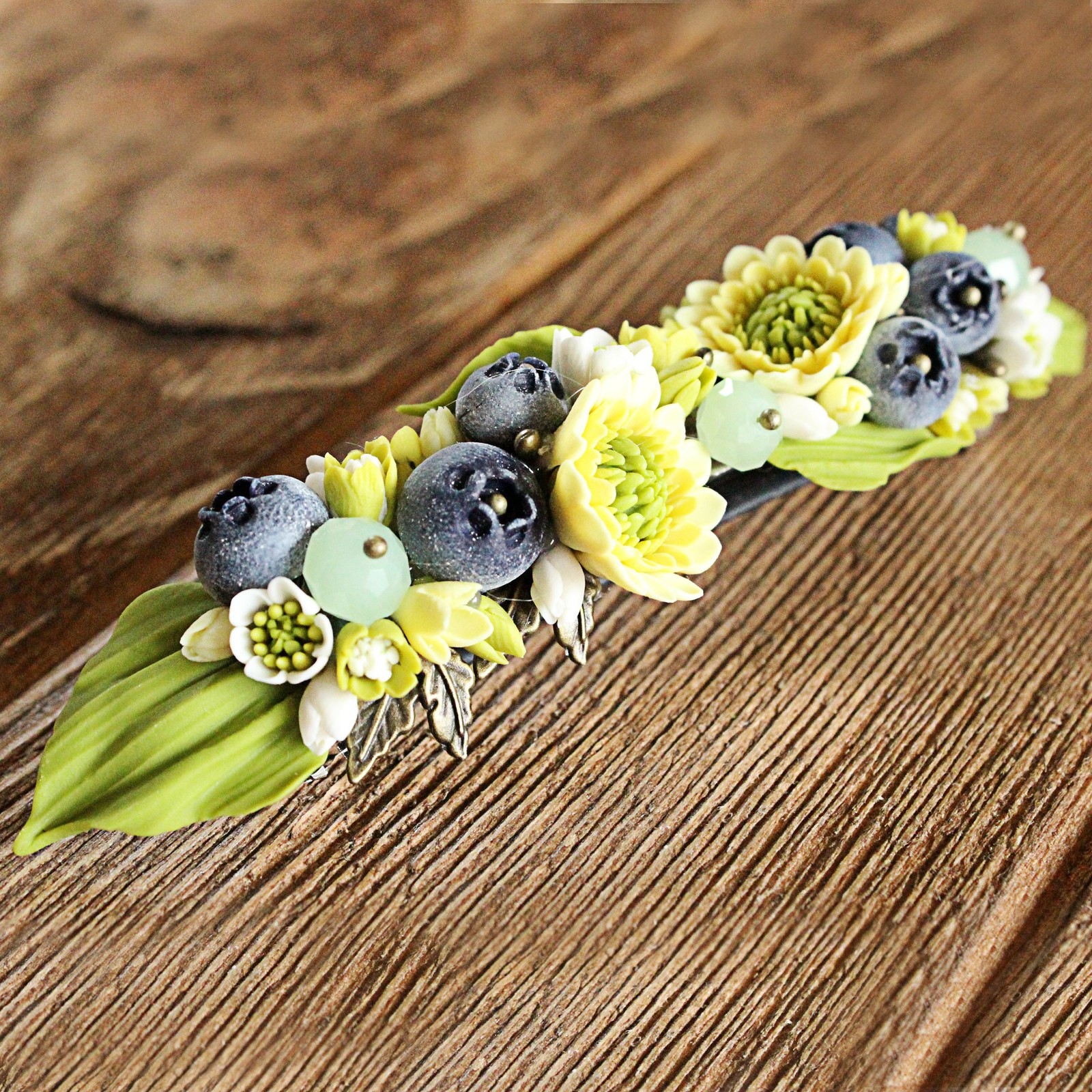 Jewelry with blueberries from polymer clay - My, Needlework without process, Polymer clay, Decoration, beauty, Beautiful, Barrette, A bracelet, Tenderness, Longpost