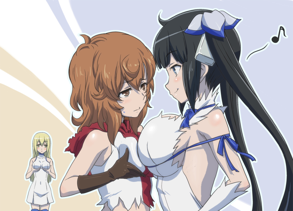 Confrontation - Anime, Anime art, Danmachi, Hestia, , Ais Wallenstein, Boobs