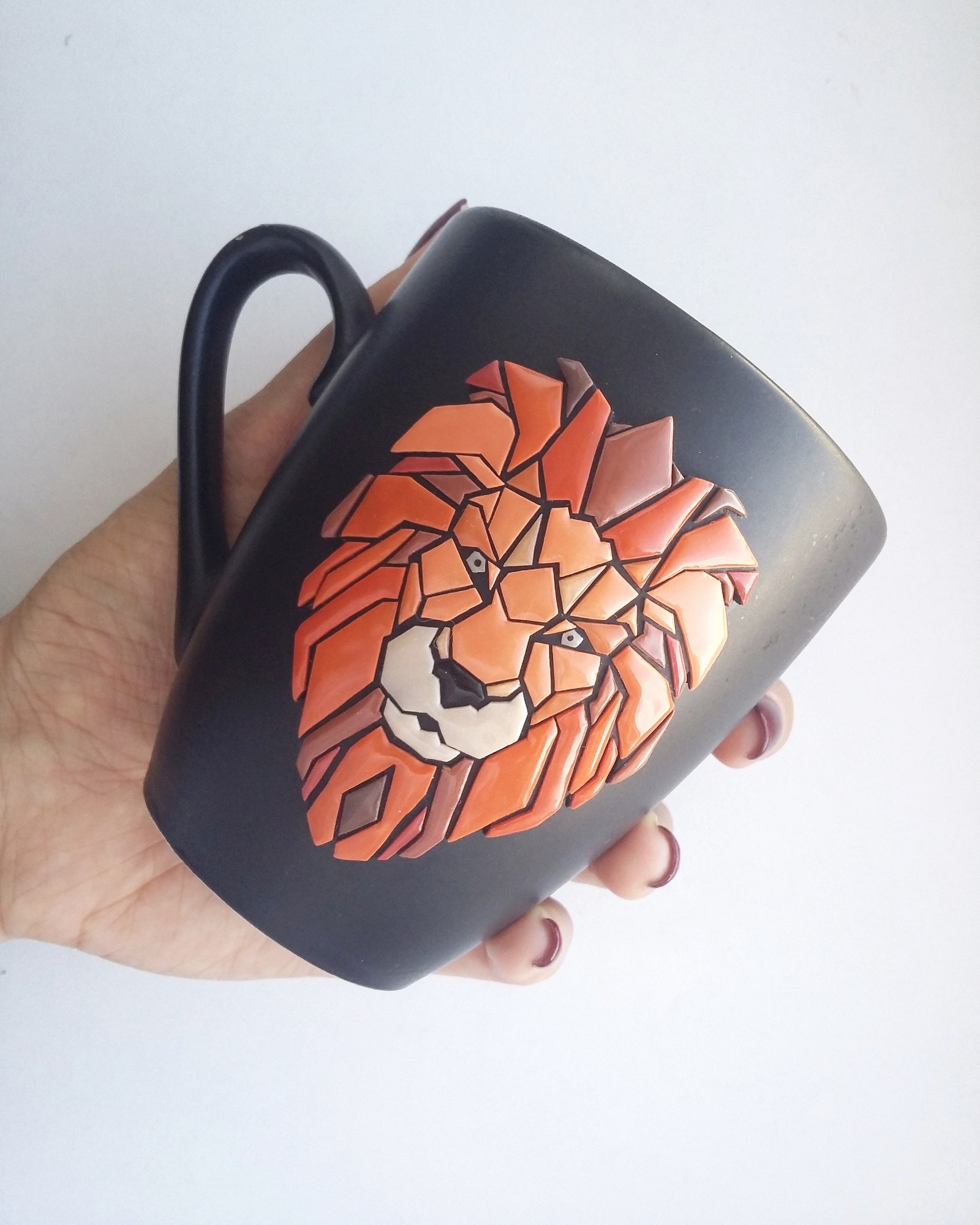 STYLISH GEOMETRY (POLYMER CLAY) - My, Polymer clay, Needlework without process, Handmade, a lion, Кружки