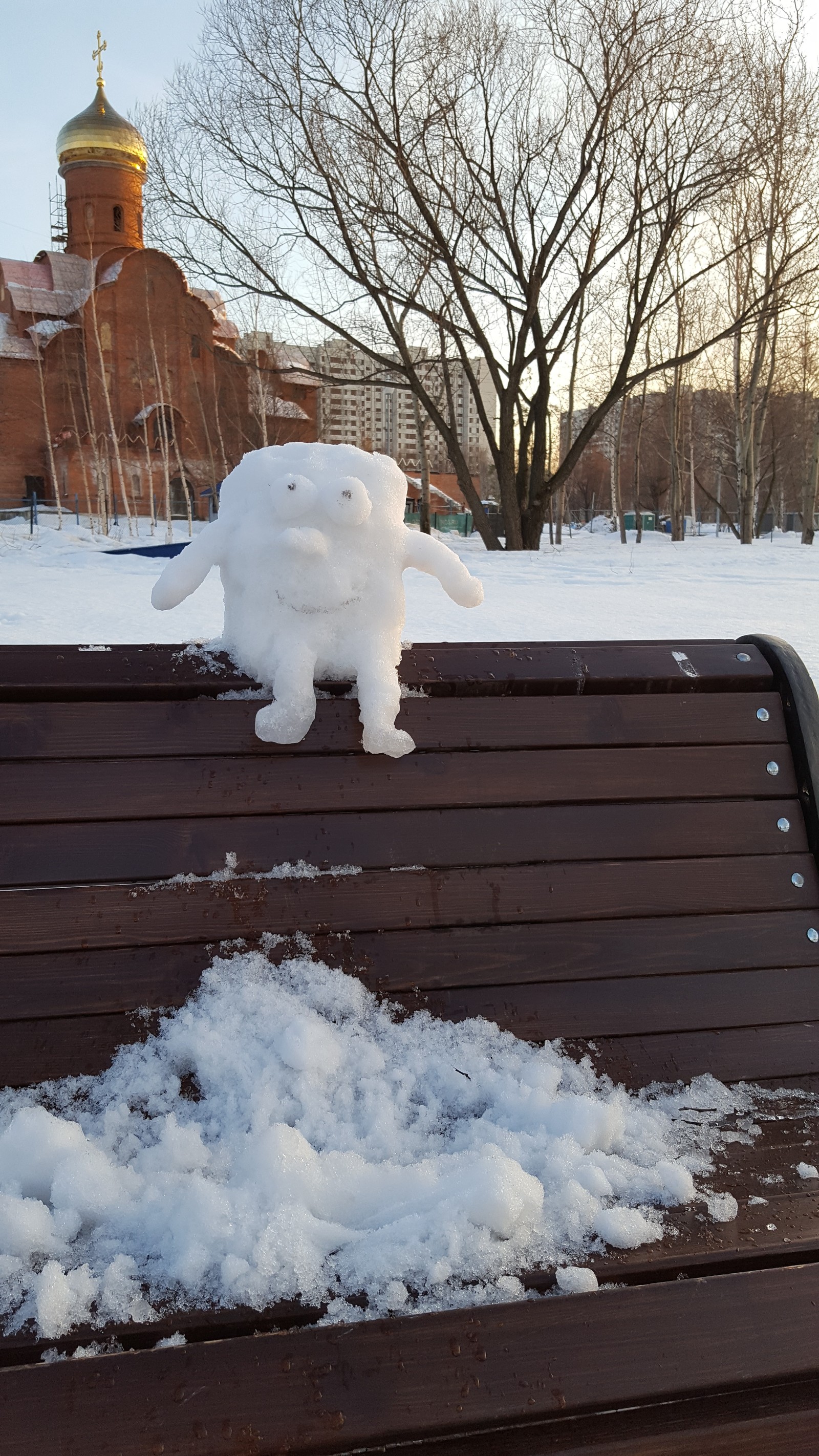 Friend! Come on, let's chat! - My, snowman, Bench, Longpost