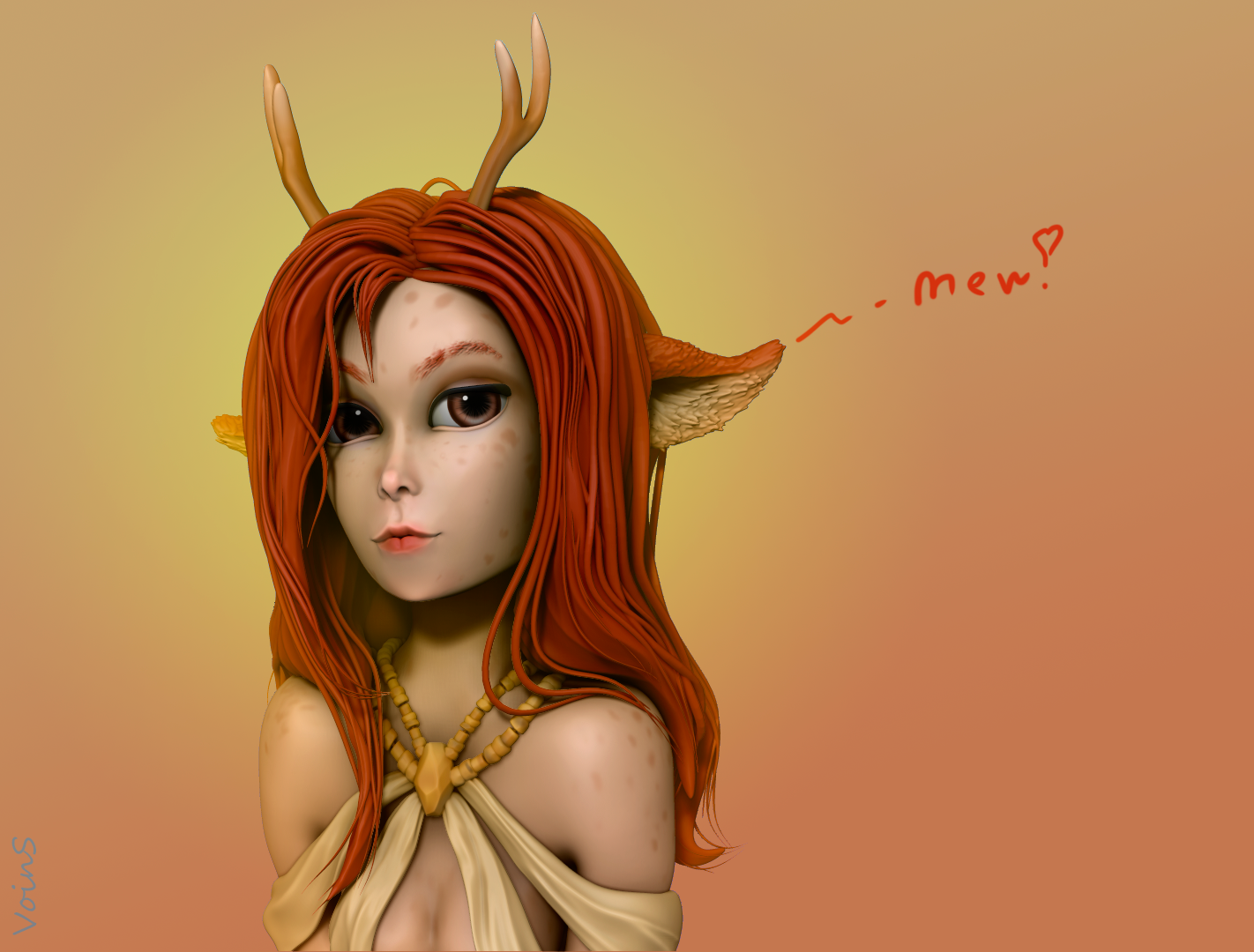 My Dear Deer in 3D - My, 3D, Skulpt, Zbrush, Deer, Girls, Longpost, Deer