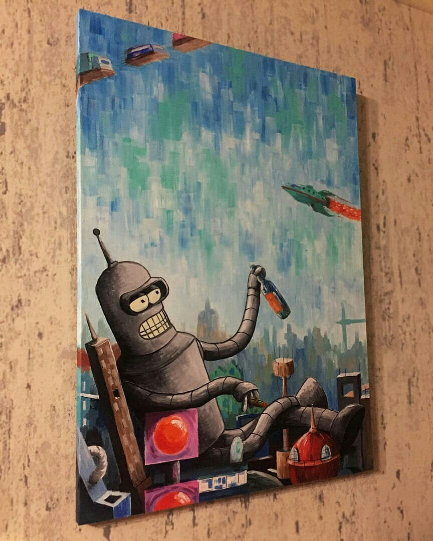 Hello, coffin fillings! - My, Painting, Butter, Canvas, Bender, Futurama, Longpost