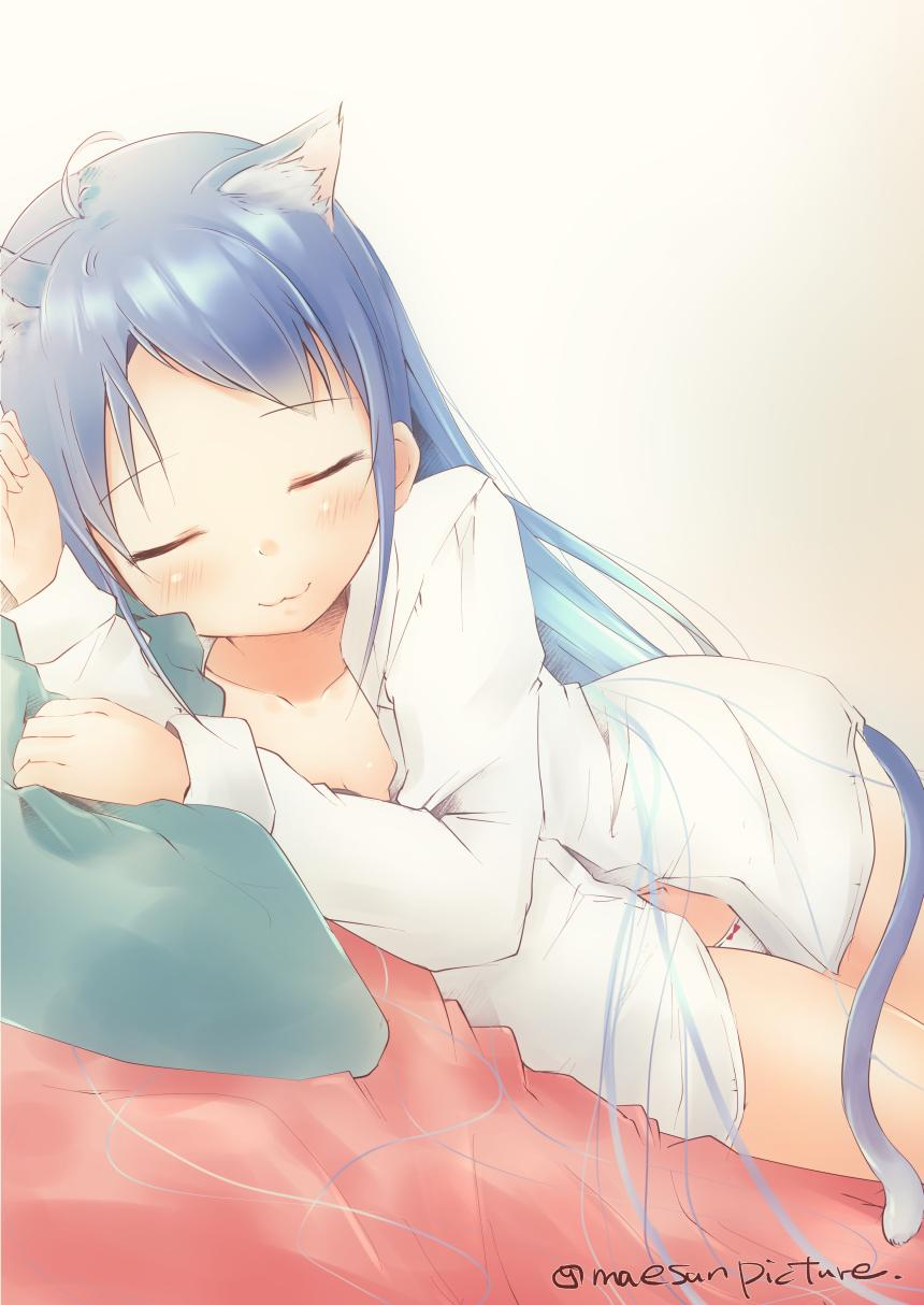 Napping cat Samidare-chan - Anime Art, Аниме, Kantai Collection, Samidare, Animal Ears, Неко