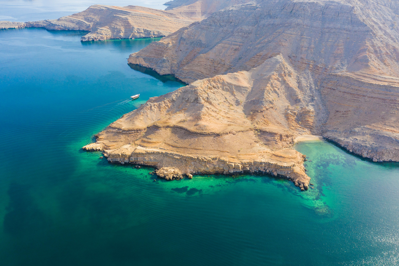 Boats in the fjord - My, The photo, Drone, Quadcopter, Aerial photography, Persian Gulf, Oman, Ship, Fjords