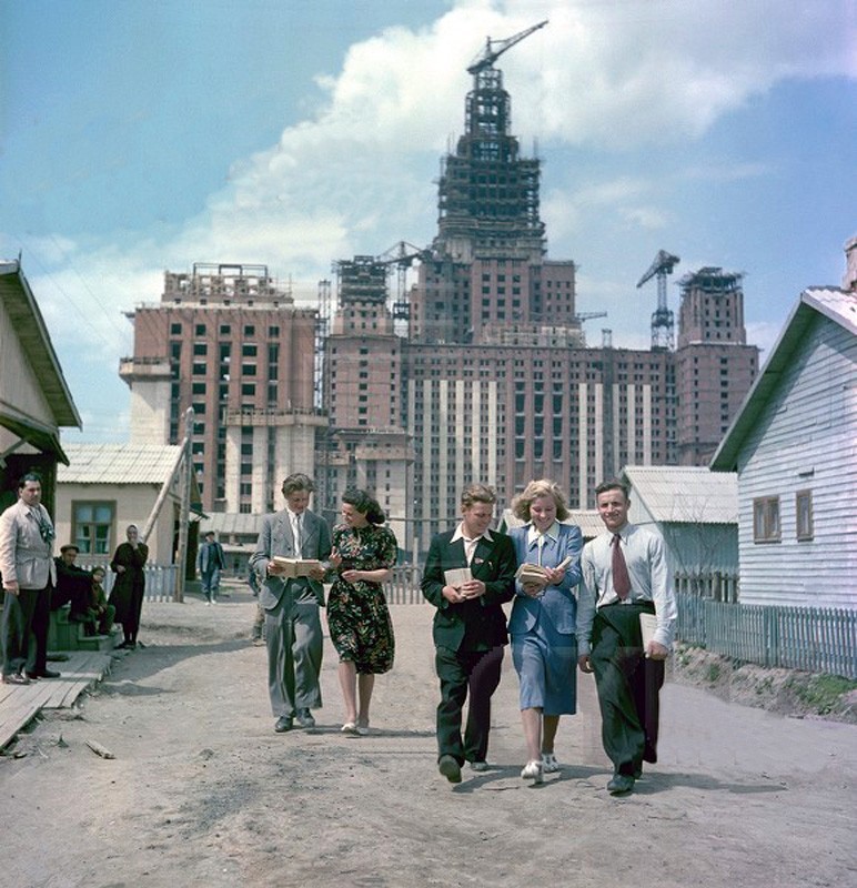 Строительство главного здания МГУ, 1951 г. - МГУ, Старое фото, Строительство