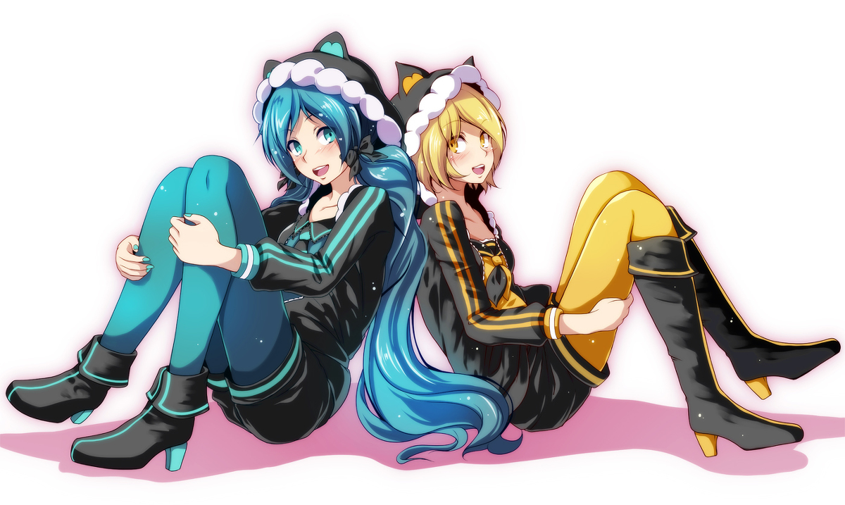 Pompoko and Konkin - Anime, Not anime, Vocaloid, Hatsune Miku, Kagamine rin, Anime art, Pixiv, 