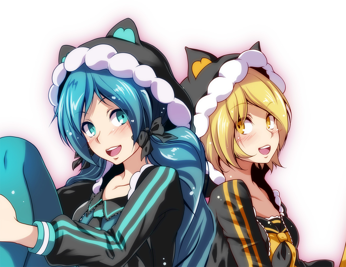 Pompoko and Konkin - Anime, Not anime, Vocaloid, Hatsune Miku, Kagamine rin, Anime art, Pixiv, 