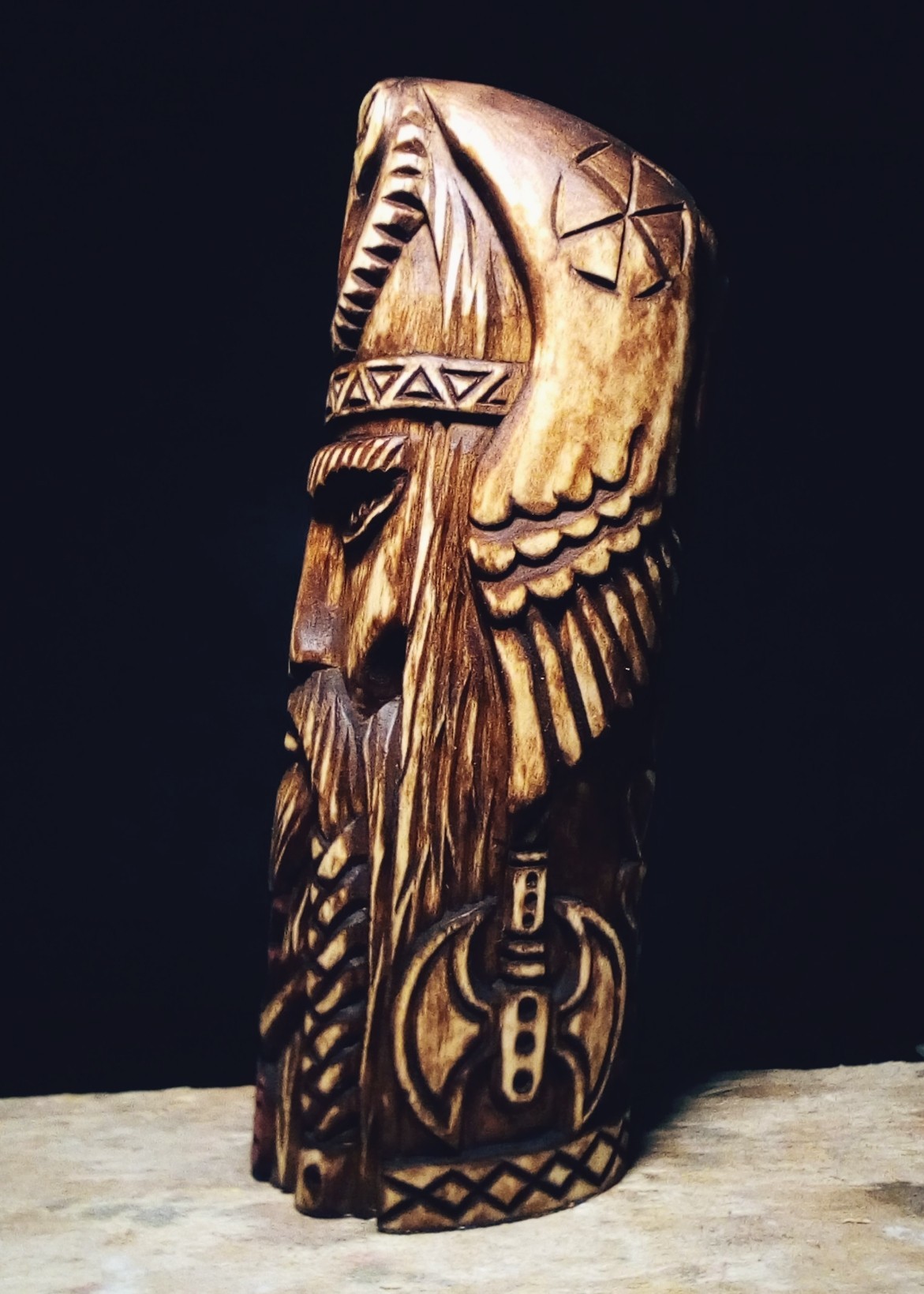 Idol of PERUN, material linden, height 23cm - My, Wood carving, Slavic mythology, Perun, Longpost