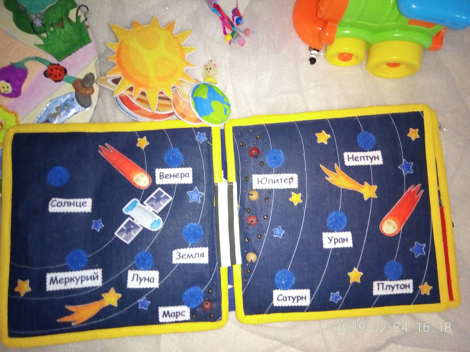 Soft educational book made of felt - My, Developing, Toys, Soft toy, Space, Longpost