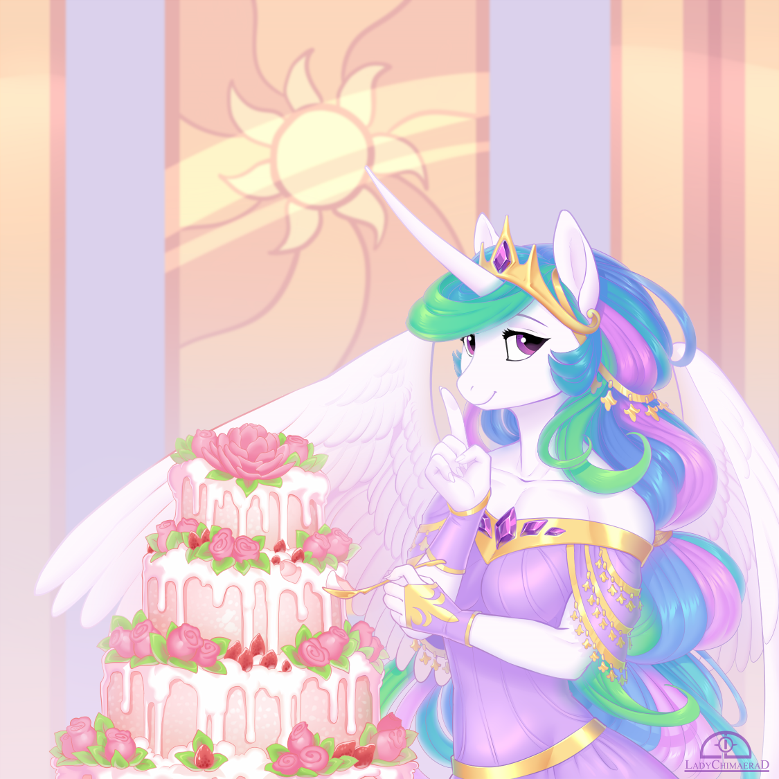 Cake princess - My little pony, Princess celestia, Anthro, Cake, Ladychimaera, PonyArt