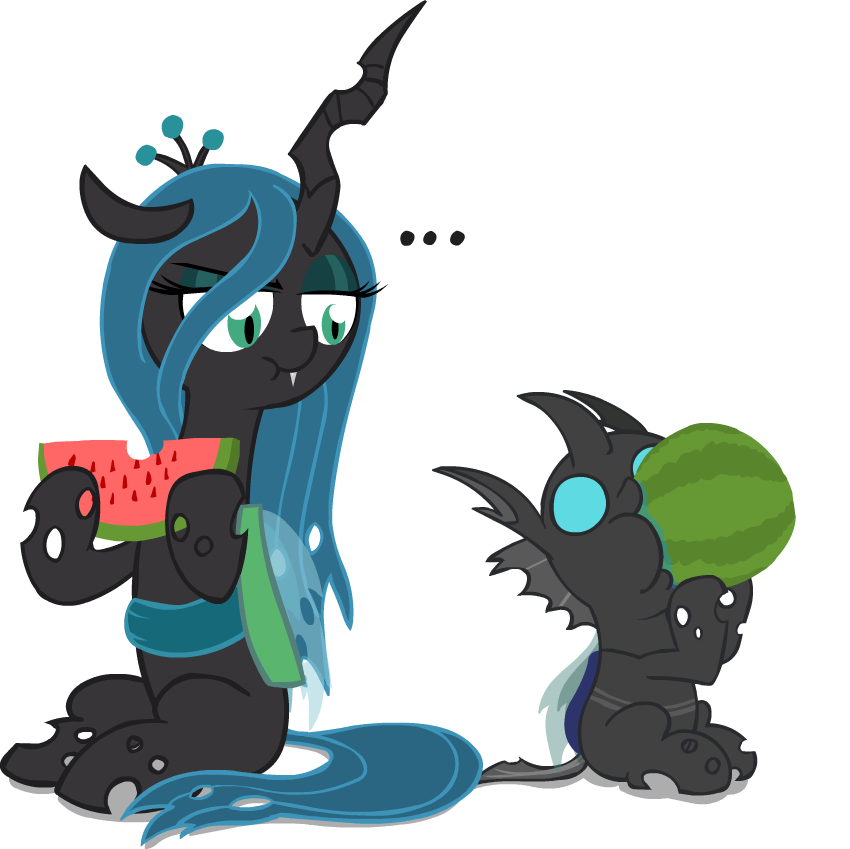 Chrysalis eating a watermelon - My little pony, Queen chrysalis, Changeling, Watermelon, , Mrponiator