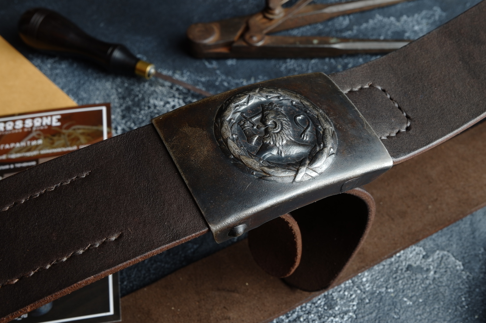 Making a belt with a Finnish buckle from the Great Patriotic War - My, Leather craft, Grossone, , , Belt, Longpost