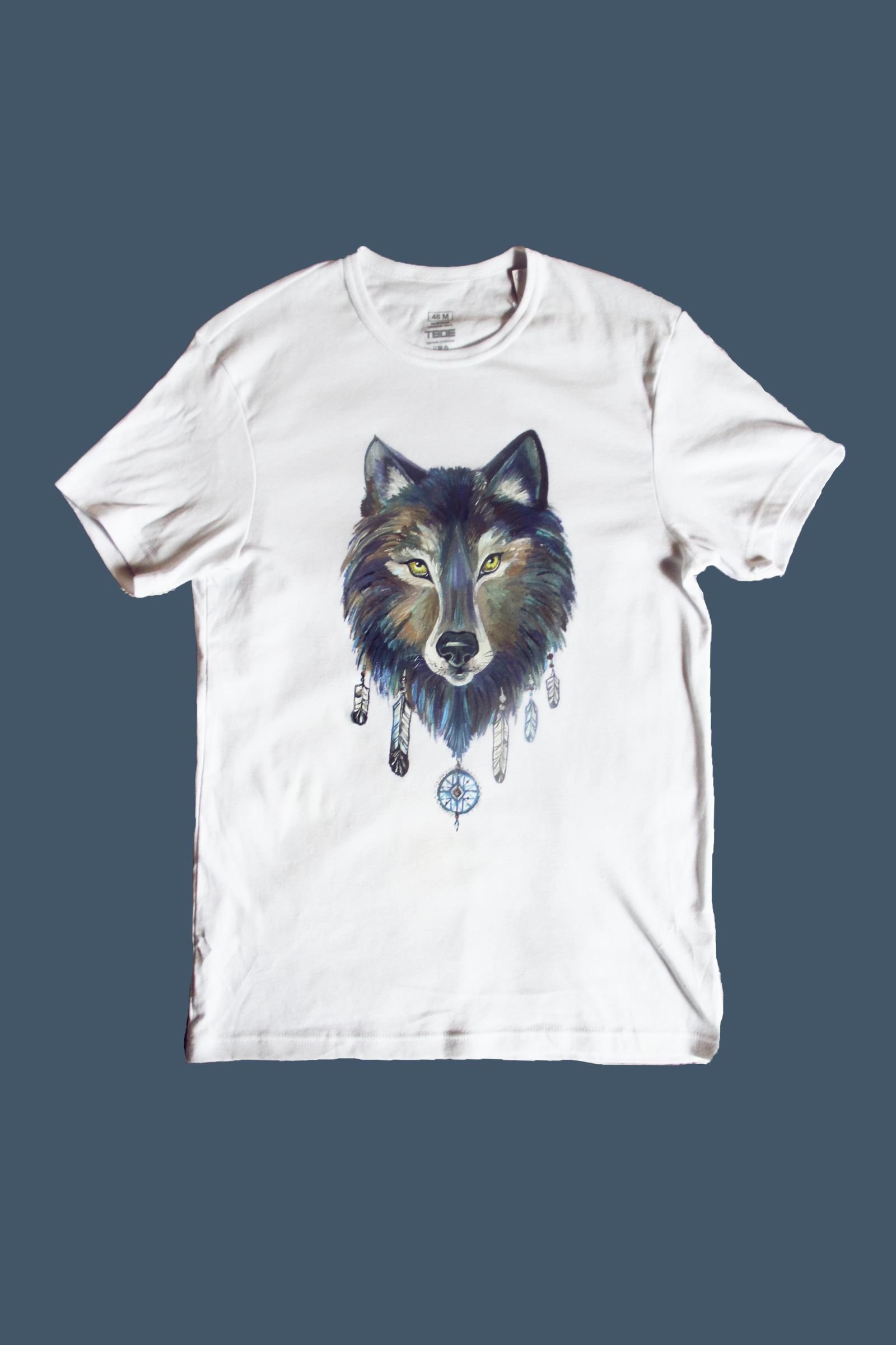 Wolf and raven. T-shirt painting - Crow, Wolf, Painting on fabric, My, T-shirt, Painting, Longpost, Creation, Acrylic, Handmade