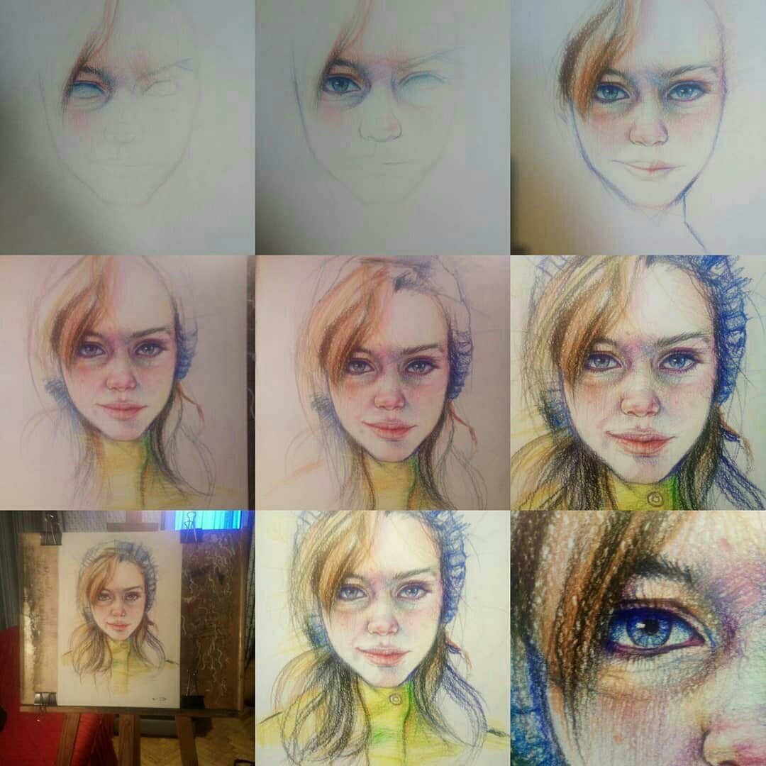 Portrait + sketch - My, Girl, Graphics, Process, Drawing, Portrait, Longpost