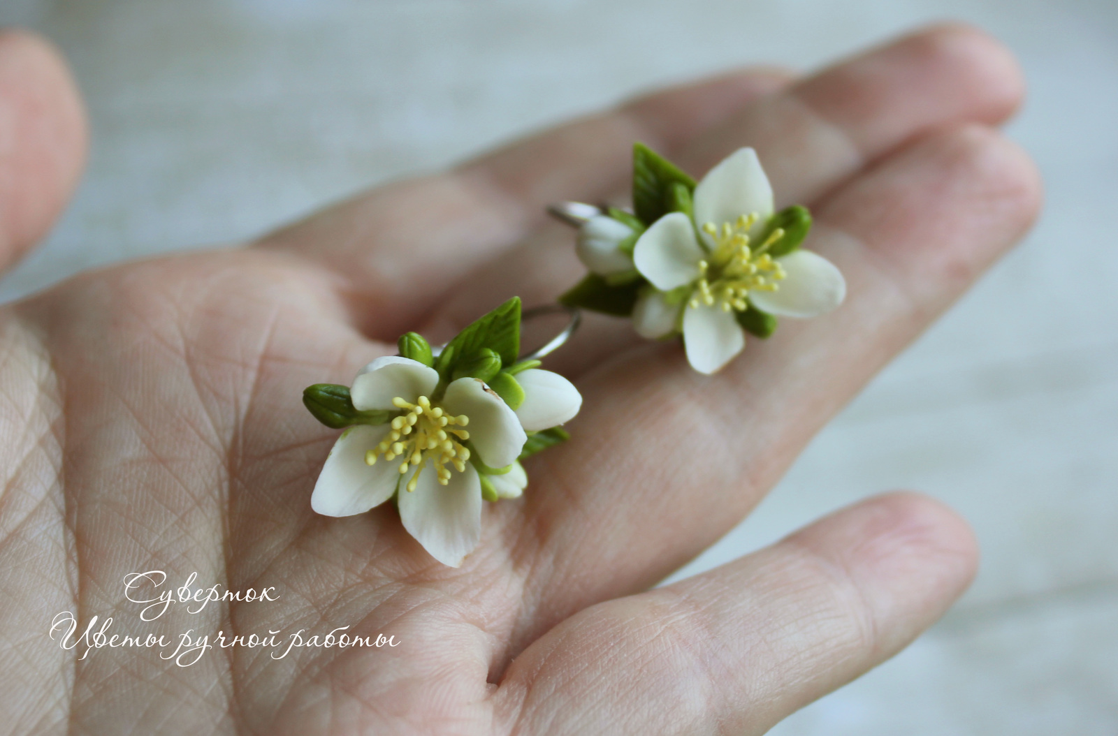 Jasmine flowers made of polymer clay. My art) - My, Polymer clay, Creation, Needlework without process, Handmade, Лепка, Cold porcelain, Flowers, Jasmine