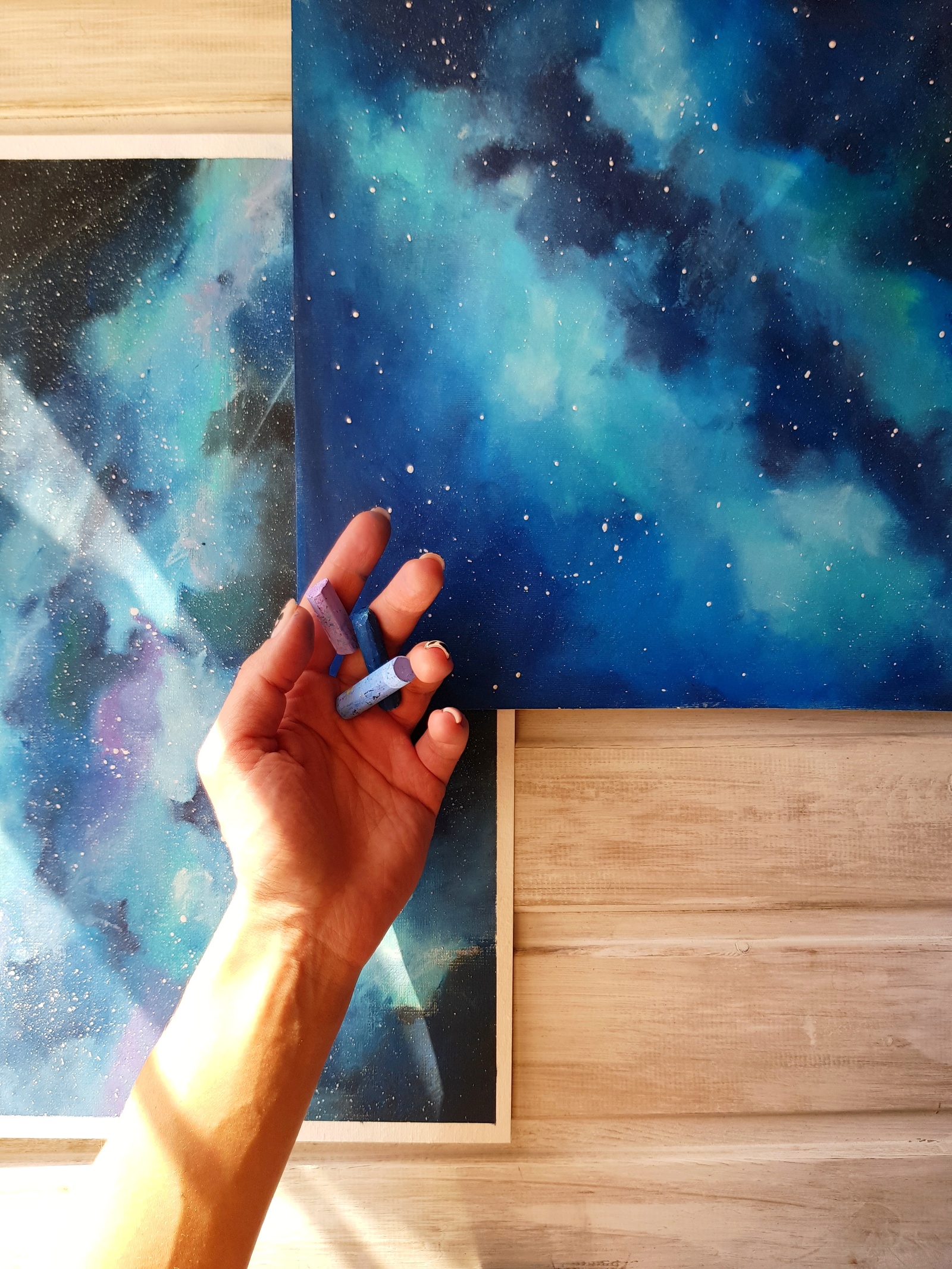 Sky in crayons) - My, Creation, Pastel, Sky, Stars, Longpost, With your own hands, Stars