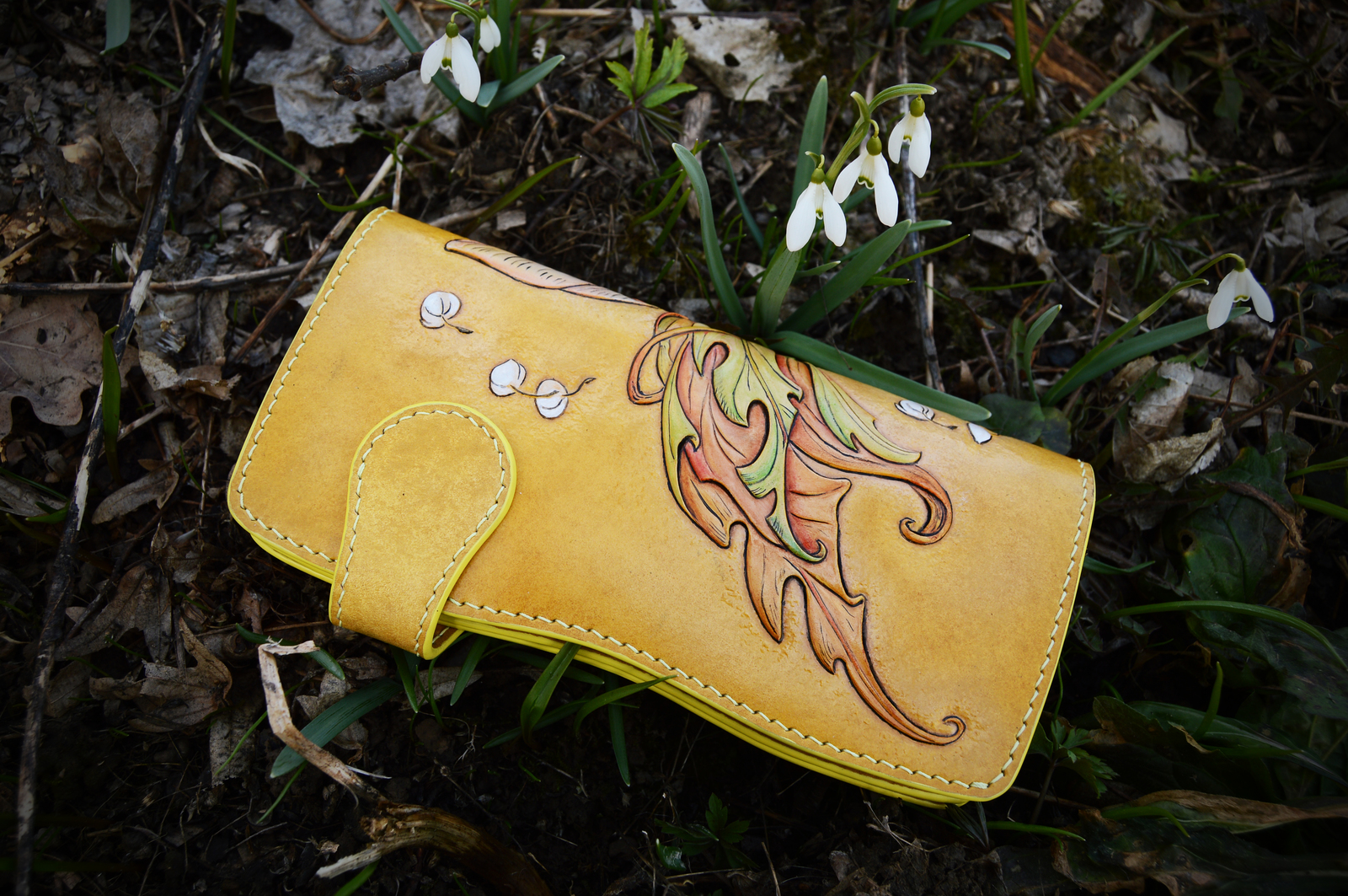 Purse with dandelion. - My, Fairy, Dandelion, Leather, Embossing on leather, Wallet, Longpost