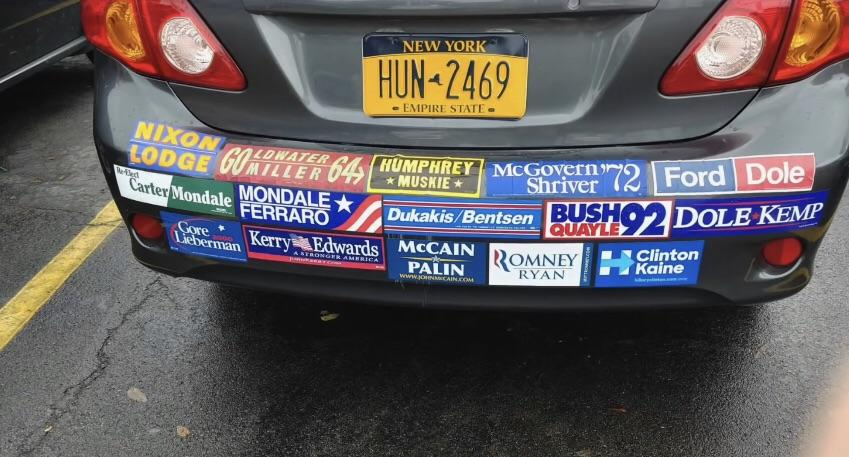 This guy has been collecting stickers from every failed presidential campaign. - Sticker, Stickers on cars, Elections, USA, Fail, Reddit