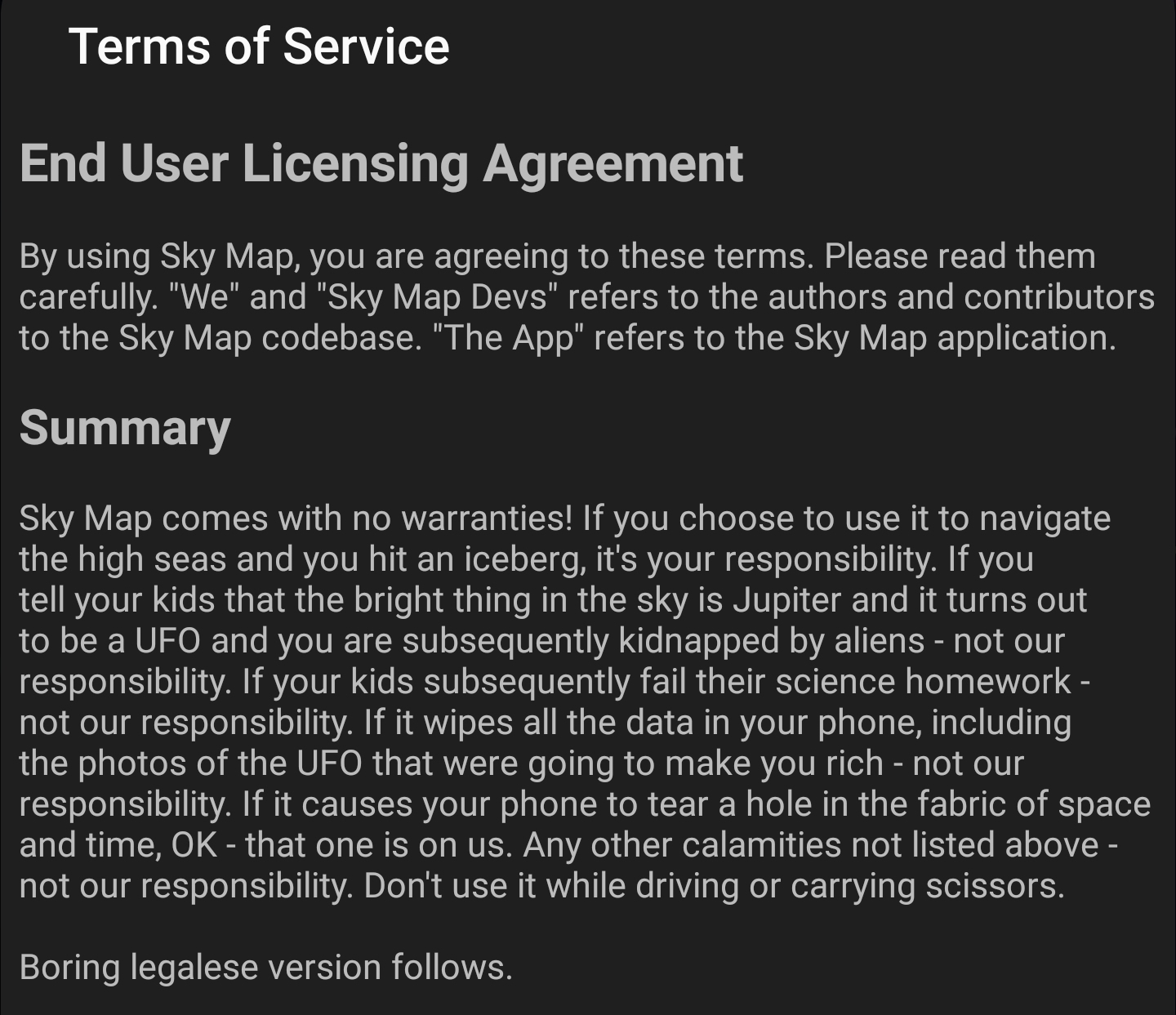 I probably won't install this app. - Humor, License agreement, Translation, Developers, Aliens