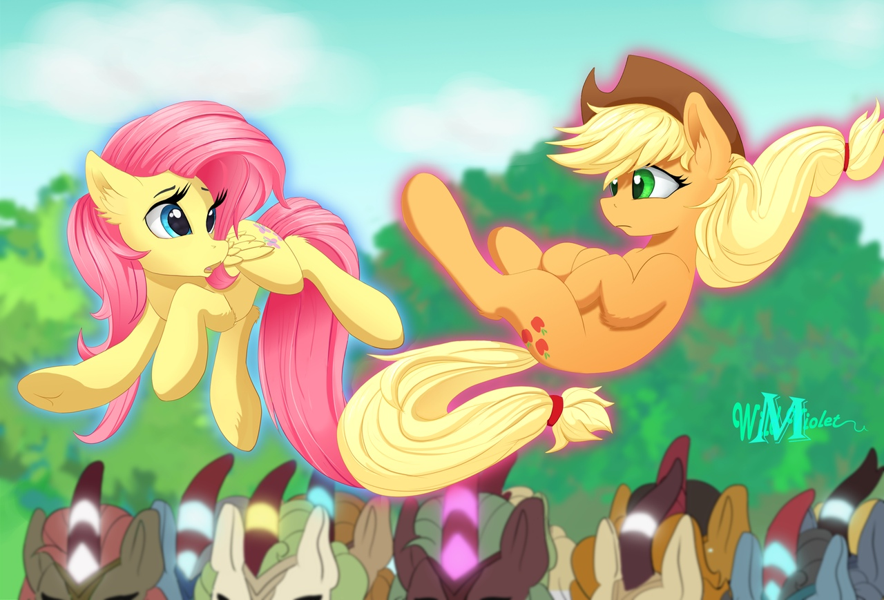 It was at this moment they knew: they fucked up - The sound of silence, Applejack, Fluttershy, MLP Kirin, Wildviolet-m, My Little Pony