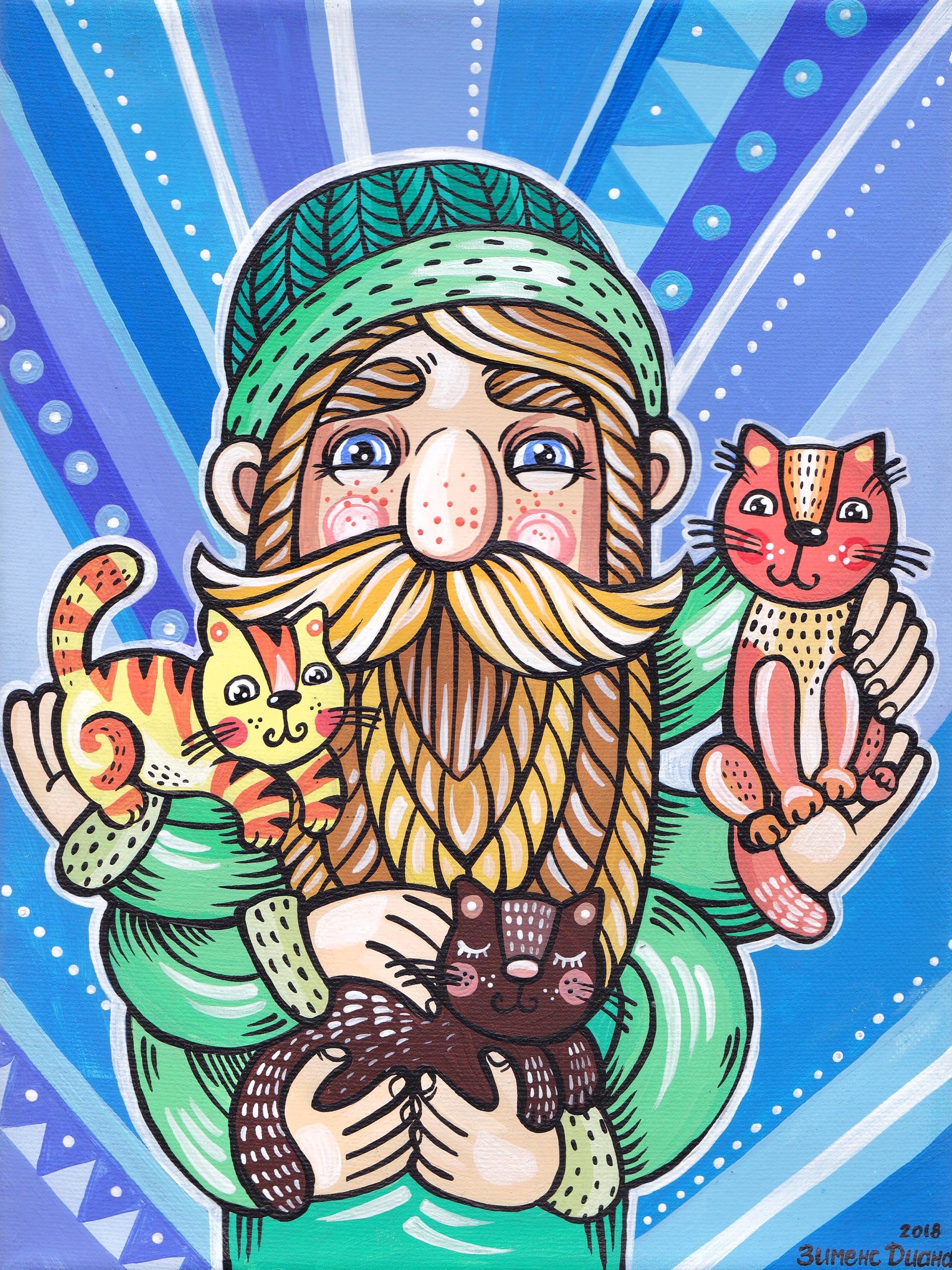 Think of a name for the painting? - My, cat, Drawing, Acrylic, , Creation, Uncle, Beard, Animals