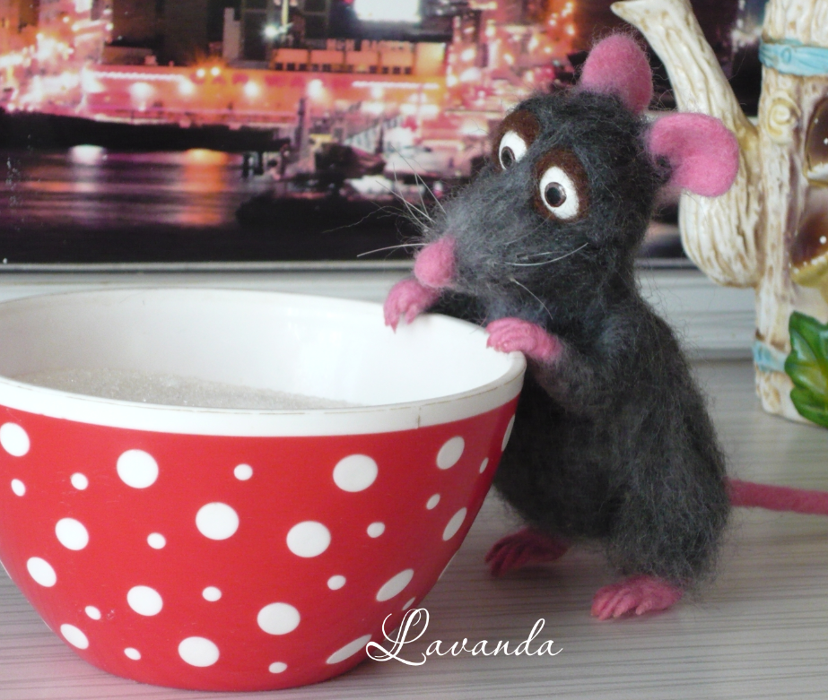 Rat and his kitten - My, Mouse, Rat, , Dry felting, Wool toy, Longpost, Needlework without process