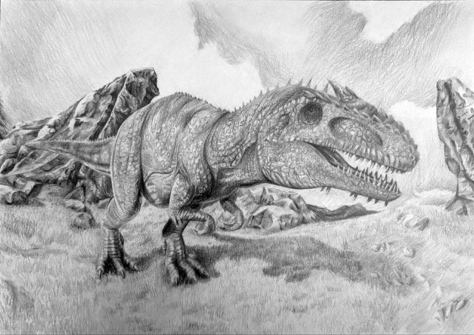 Панцири у динозавров карандашом