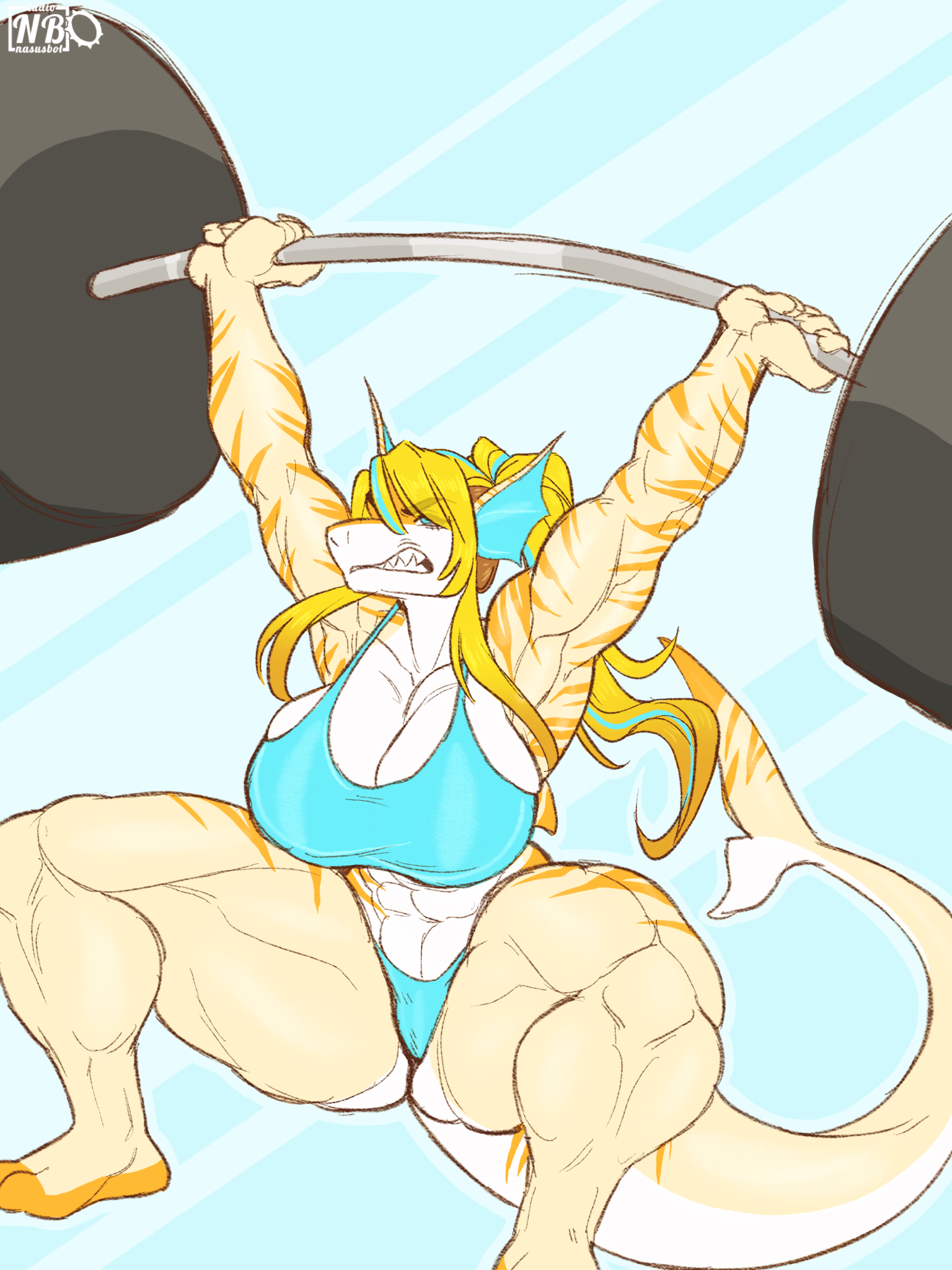 Strong shark girl - Nasusbot, Арт, Крепкая девушка, Антро, Фурри, Сну-Сну