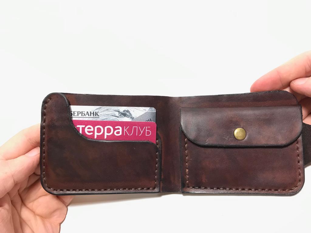 Wallet with a compartment for coins - My, Leather, Wallet, Leather products, With your own hands, Needlework without process, Longpost