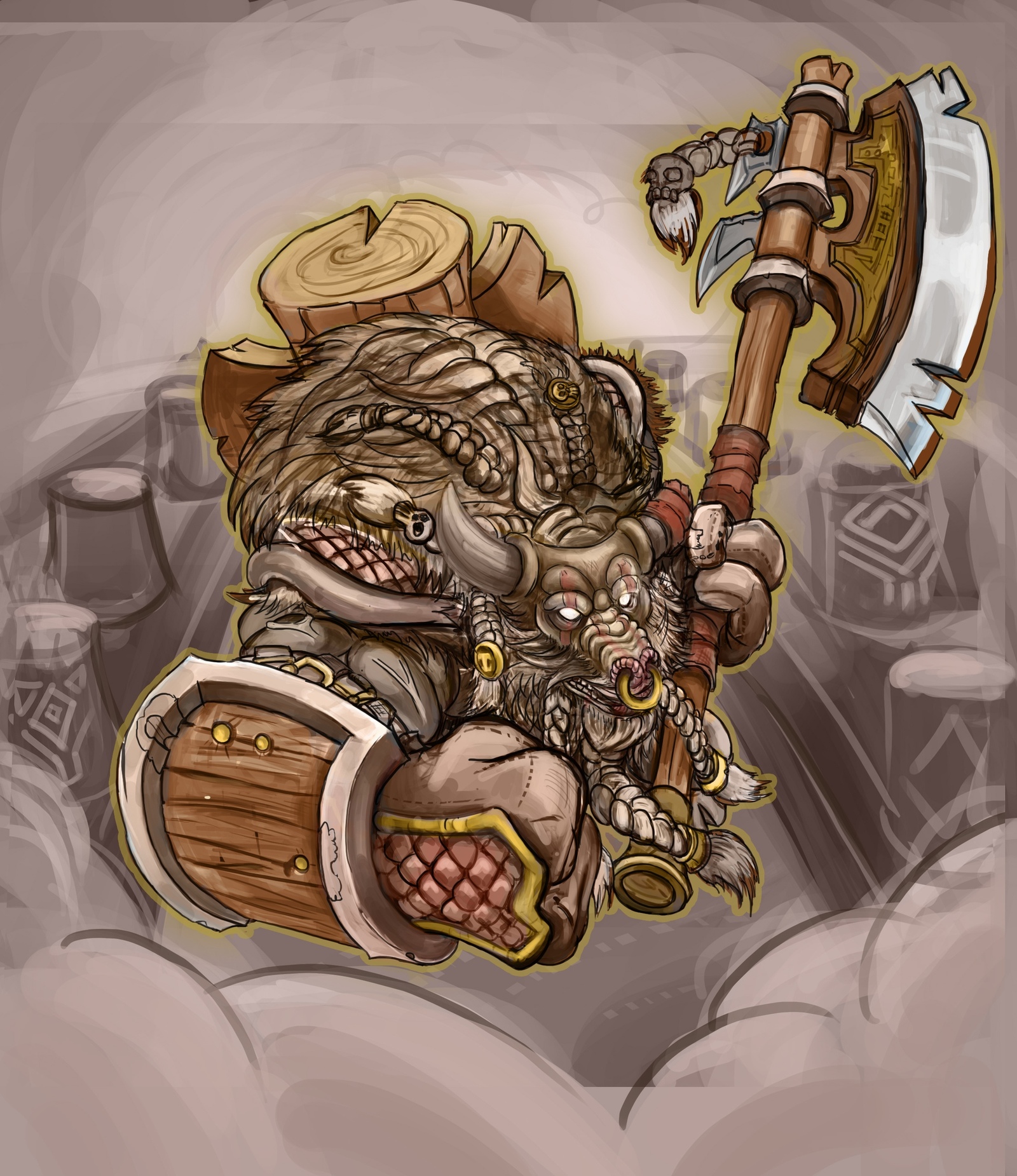 Cairn Bloodhoof for the competition SmirnovCap - My, Art, Drawing, Illustrations, Stages, Tauren, Longpost, , Warcraft, Digital drawing