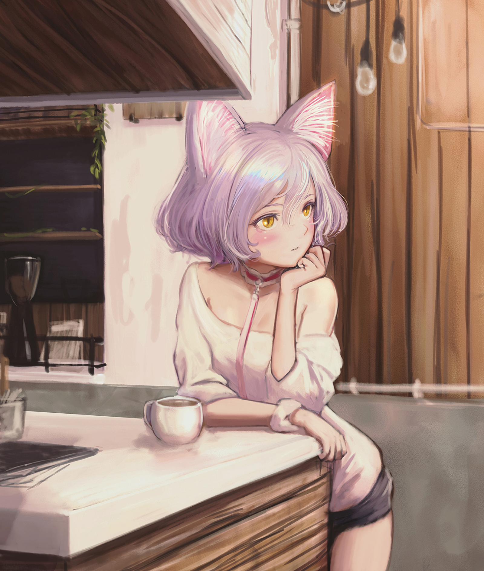 Eared - Anime, Art, Anime art, Animal ears, Choker