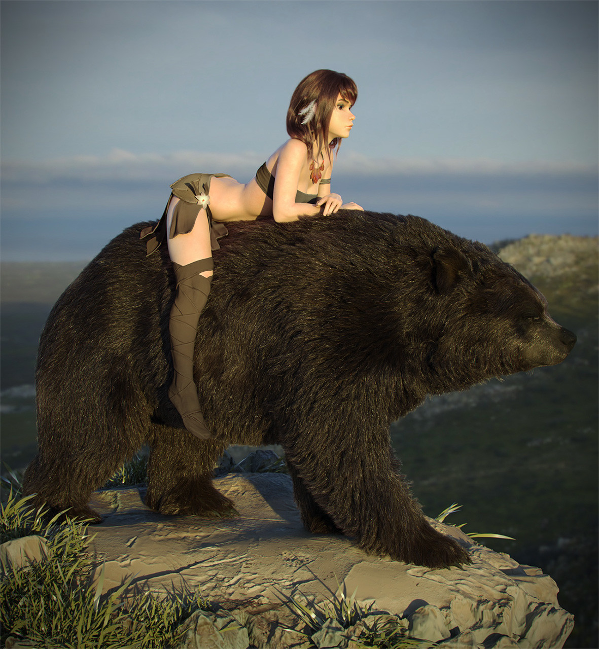 When the Bear is taken from the bushes in a bridle :) - Bear, Girls, 3D, Longpost, The Bears