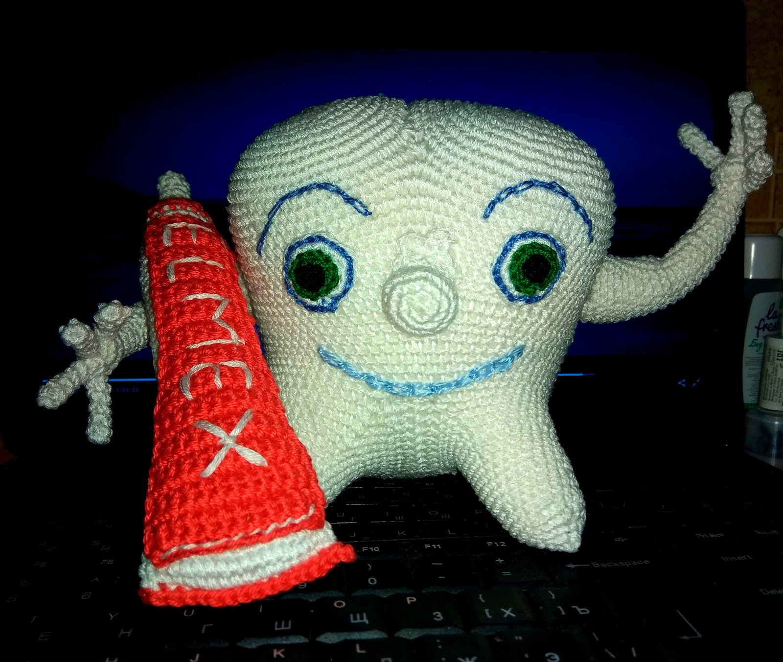 Zubik - My, Teeth, Crochet, Knitted toys, The photo, Friday tag is mine