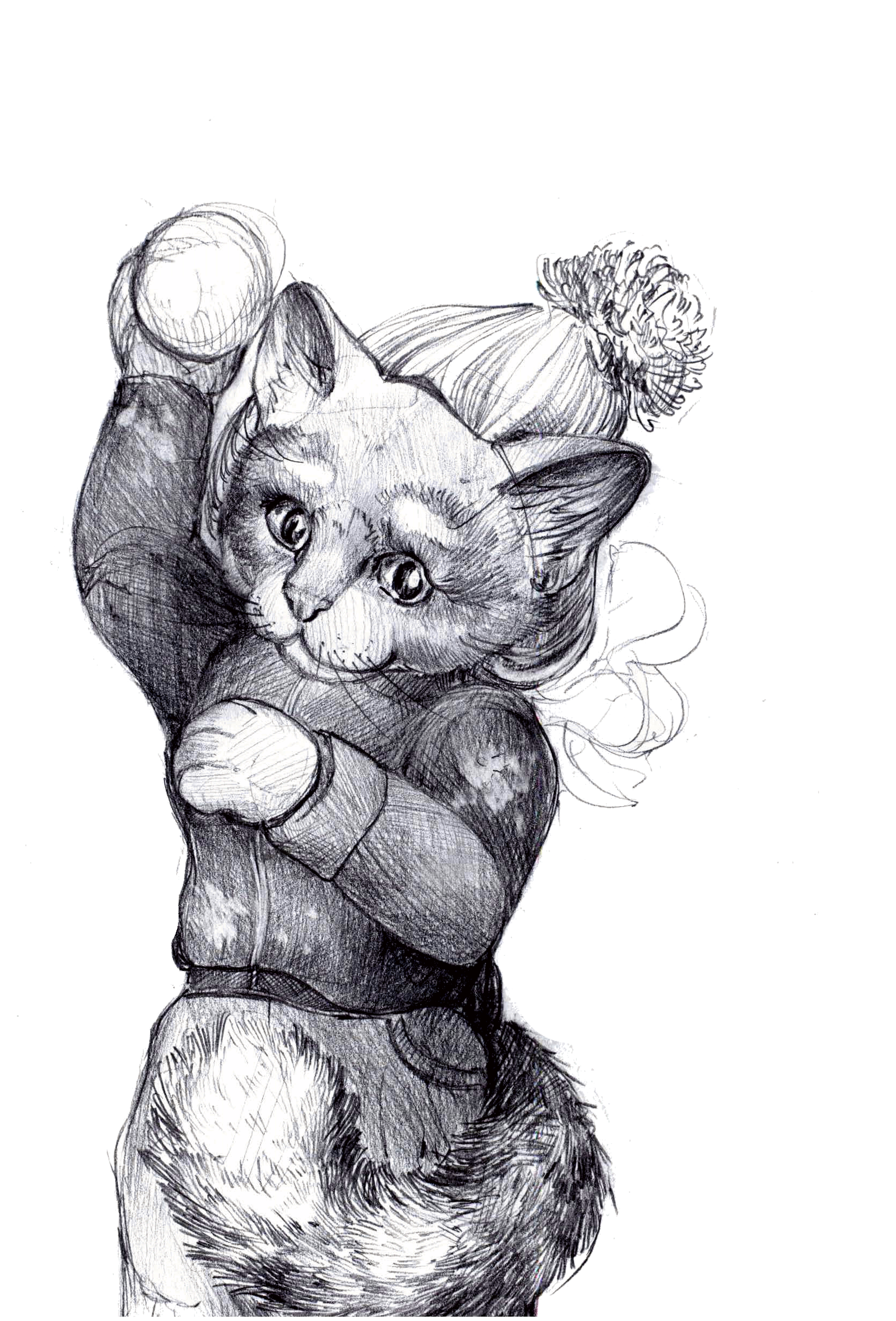 Winter cats - My, cat, Longpost, Drawing, Pencil drawing, Graphics, Anthro