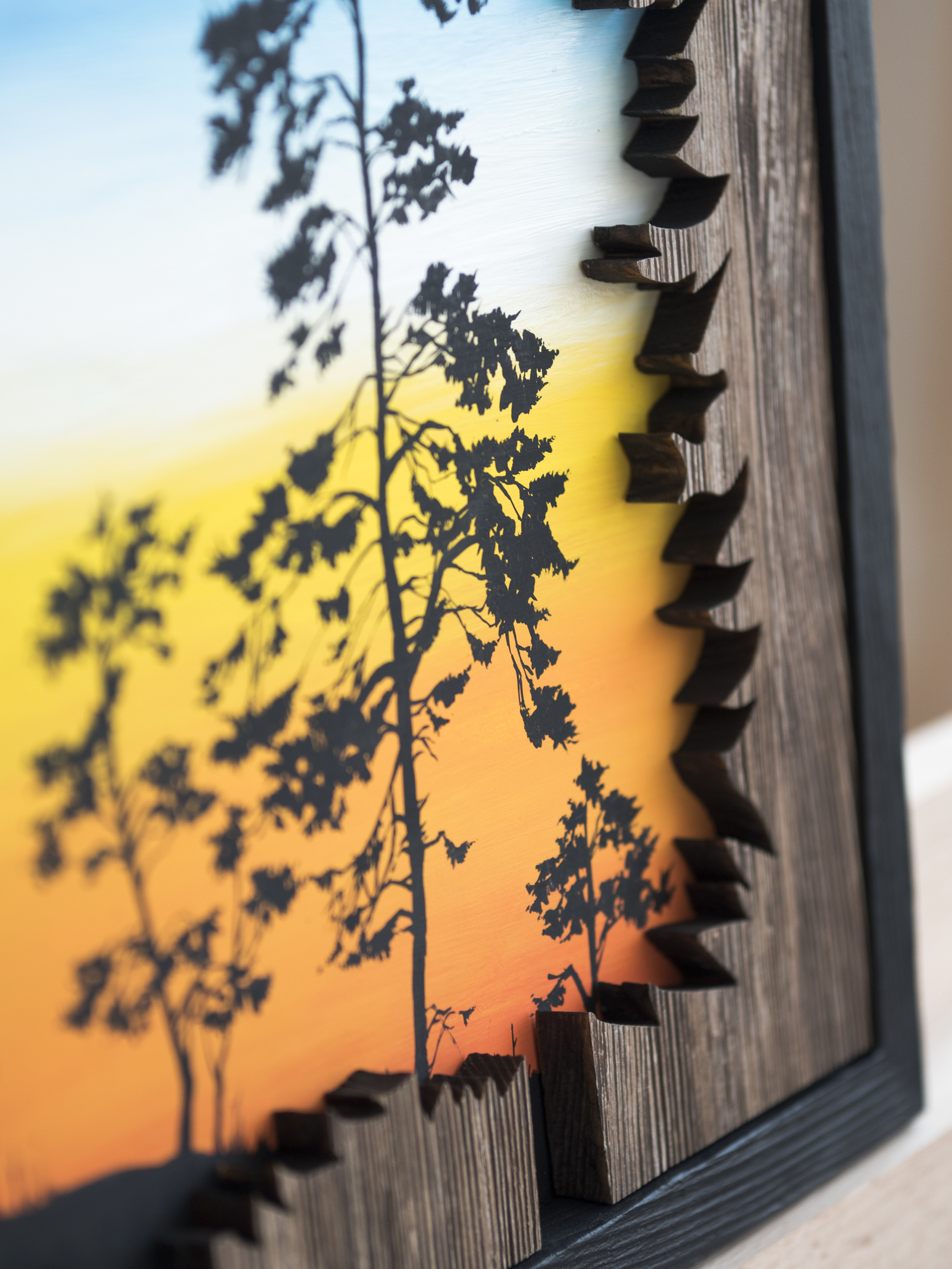 Summer sunset - My, Craftplaneta, Drawing, Painting, Tempera, Silhouette, Laser cutting, Needlework without process, Sunset, Longpost