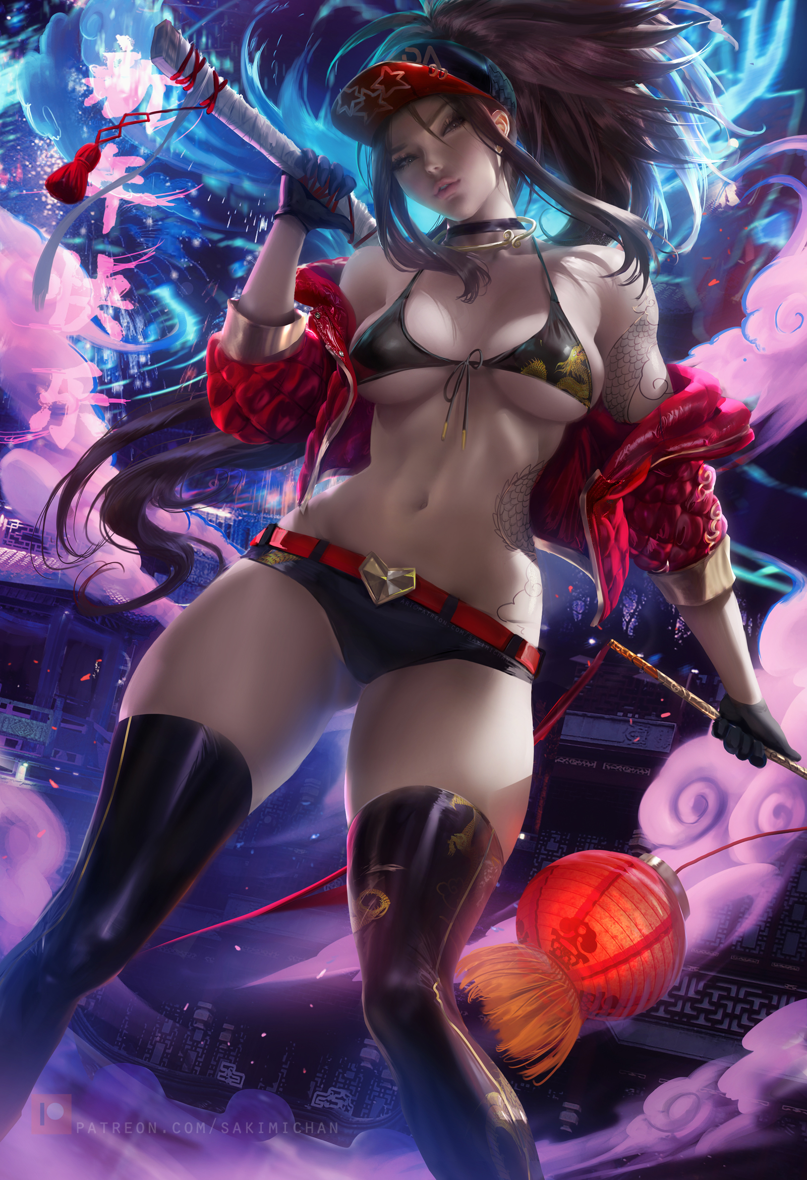 Lunar KDA Akali NSFW - NSFW, Арт, Sakimichan, League of Legends, Akali, KDA, Китайский новый год, Девушки