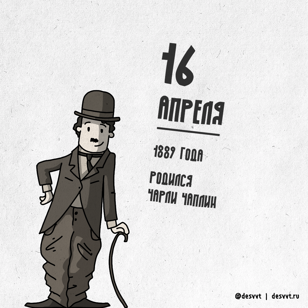 (138/366) April 16 Charlie Chaplin was born - My, Project calendar2, Drawing, Illustrations, Charlie Chaplin, Silent movie, Anniversary