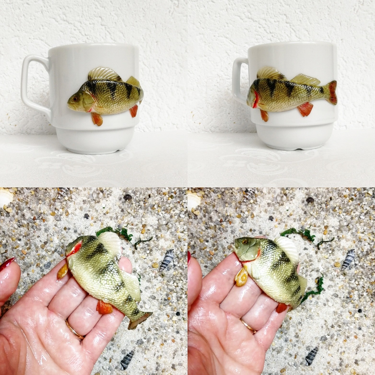 Worked hard - My, Fisherman's Day, Polymer clay, A fish, Mug with decor, Creation, Needlework without process, Presents, Video, GIF, Longpost