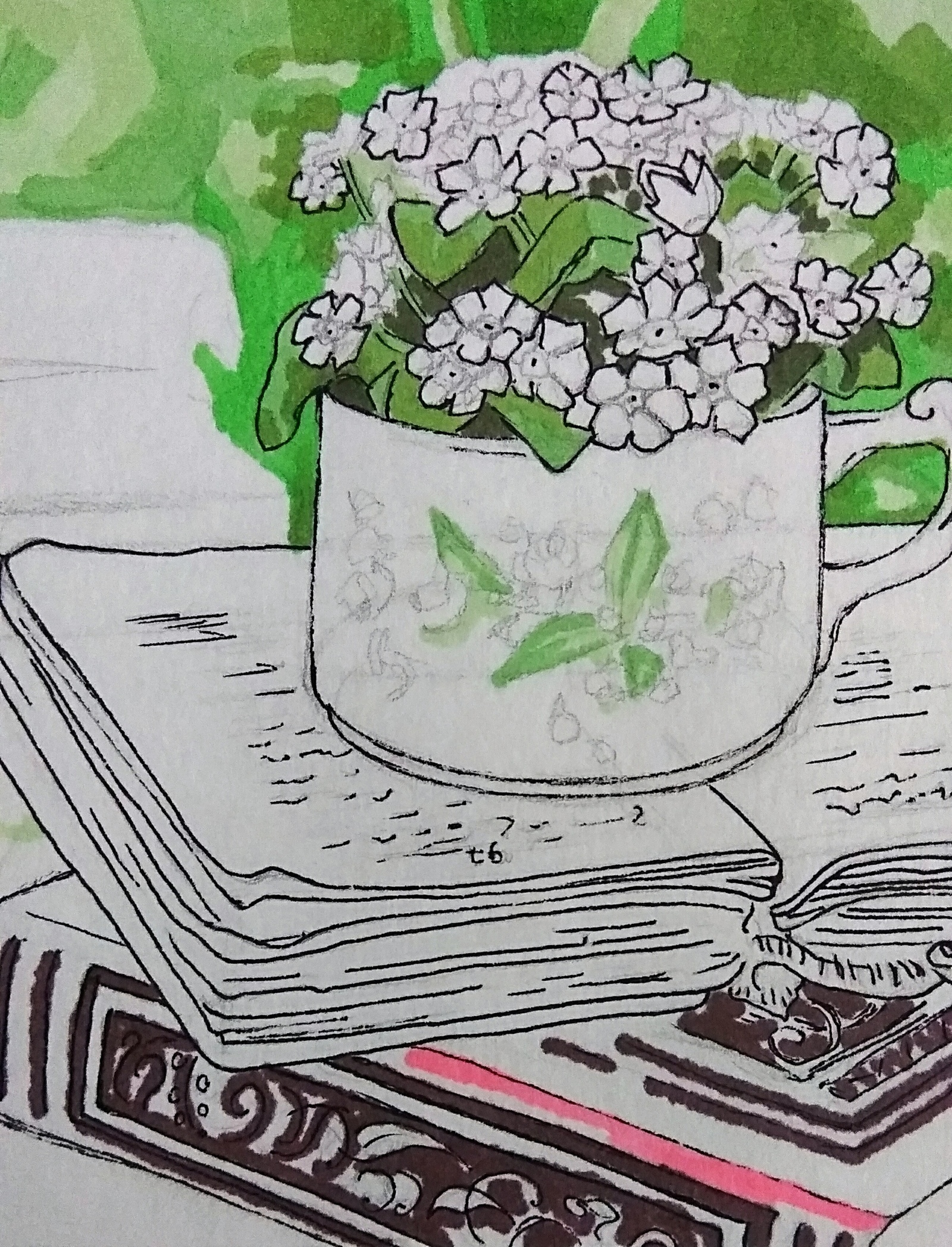 Forget-me-nots. Drawing with markers. - My, Forget-me-nots, Drawing, Marker, Sketch, Graphics, , Flowers, Books, Longpost