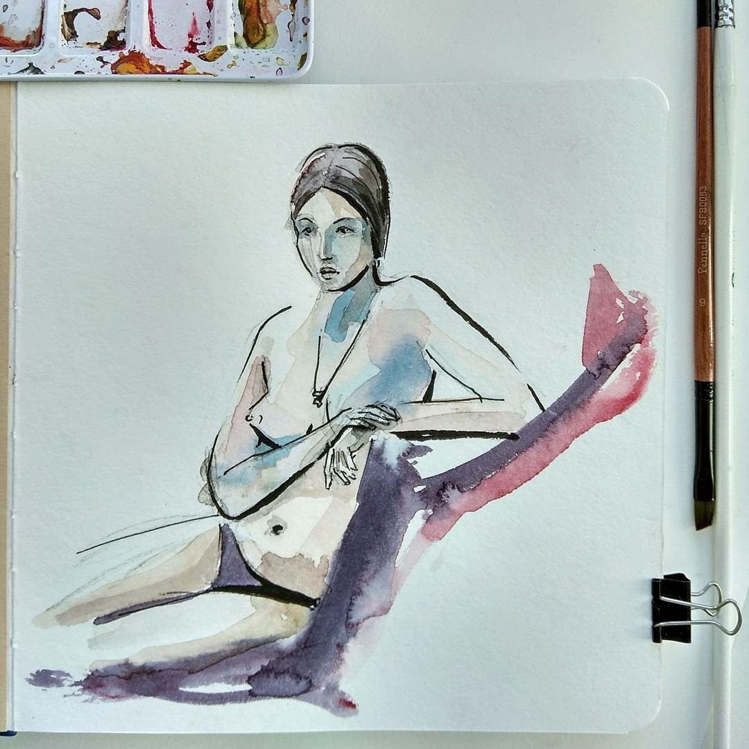 Nine minute sketches. Girl Lisa, boy Anatoly. - NSFW, My, Art, Watercolor, Nature, Creation, Sketch, Drawing, Longpost, Portrait