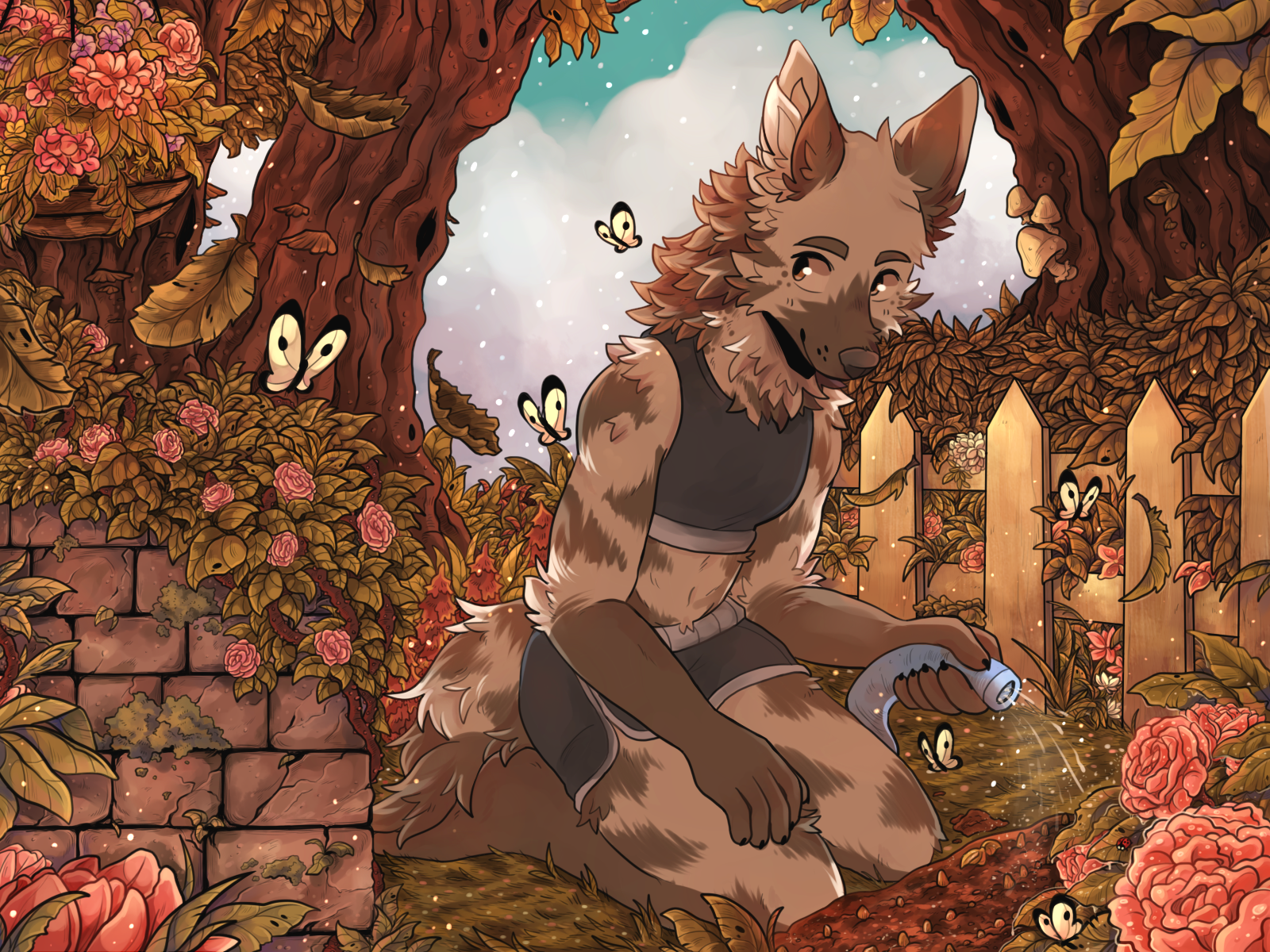 Garden - Furry, Furry art, Furry canine, Furry hyena, Garden, Sherwind