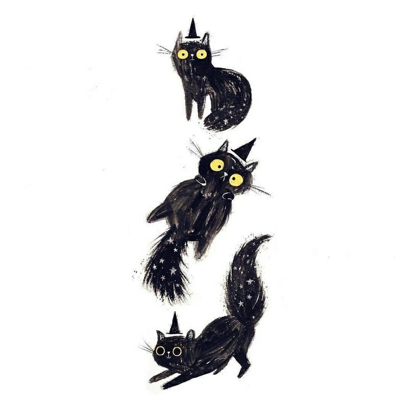 Witch's Cat - cat, Catomafia, Black cat, Art, Drawing