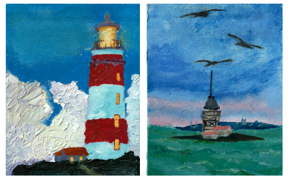 Lighthouses in miniature - My, Lighthouse, Oil painting, Sea, Drawing