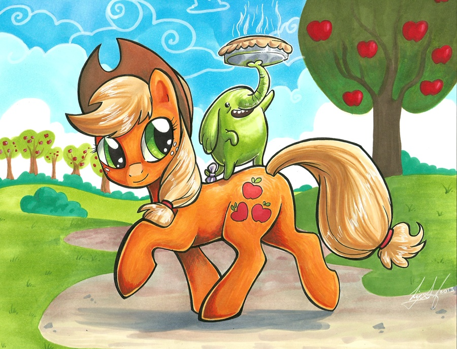 Apple pie! - My little pony, Art, Adventure Time, Applejack, Crossover, , Wood